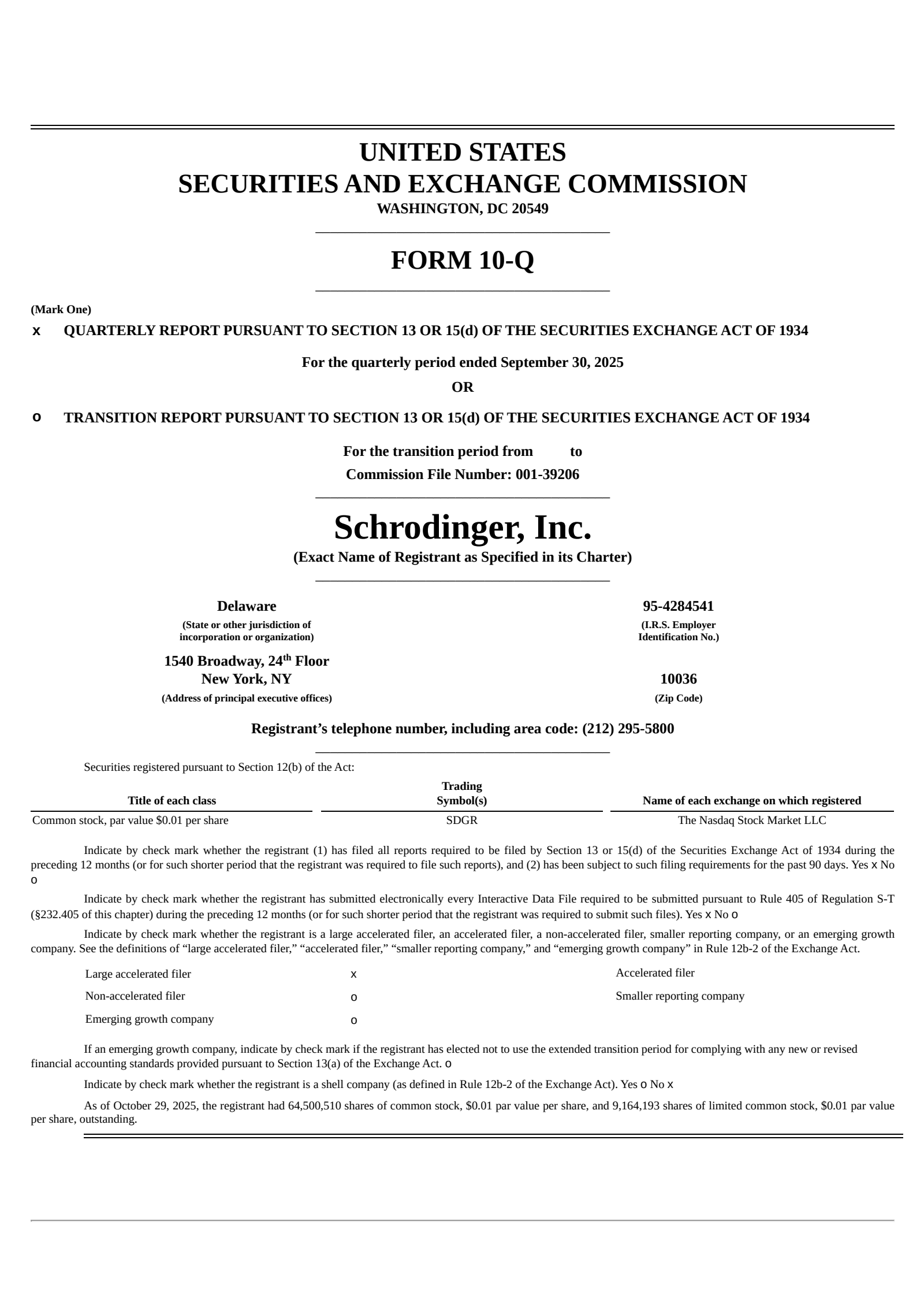 Schrodinger's Q3 2025 Quarterly Report