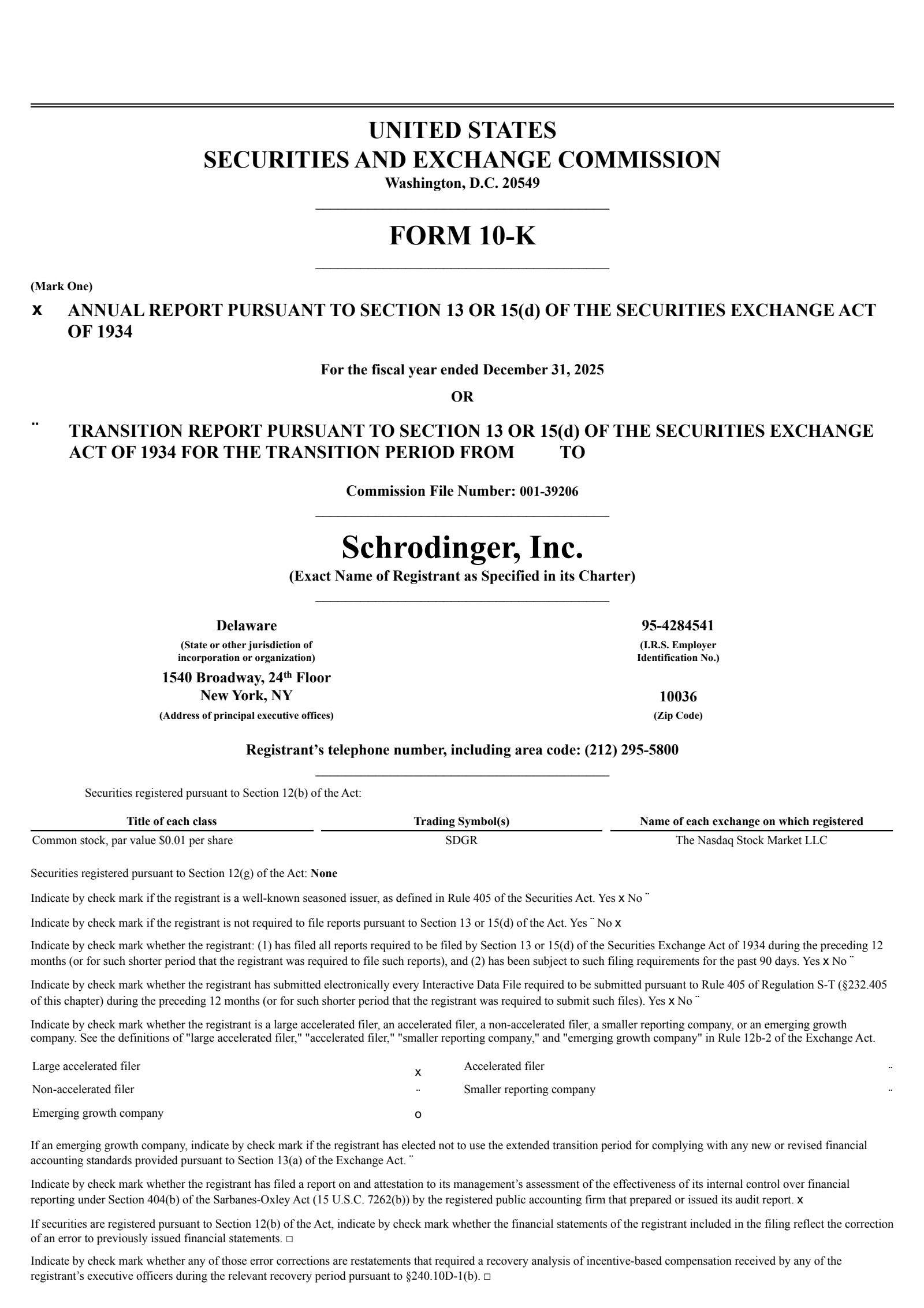 Schrodinger's Q4 2025 Annual report