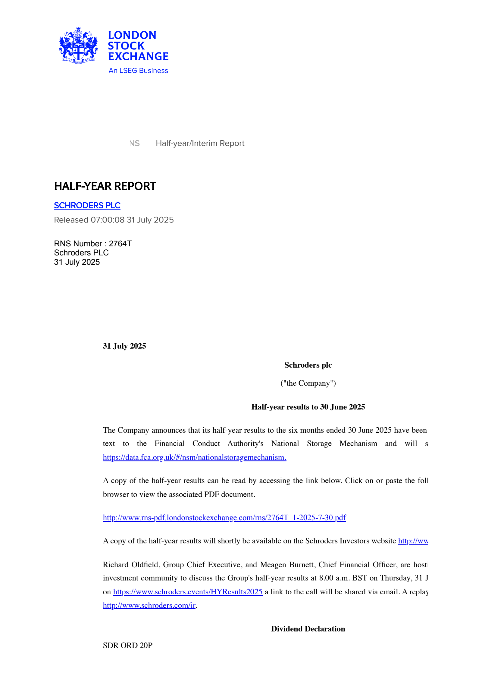 Schroders' H1 2025 Interim report