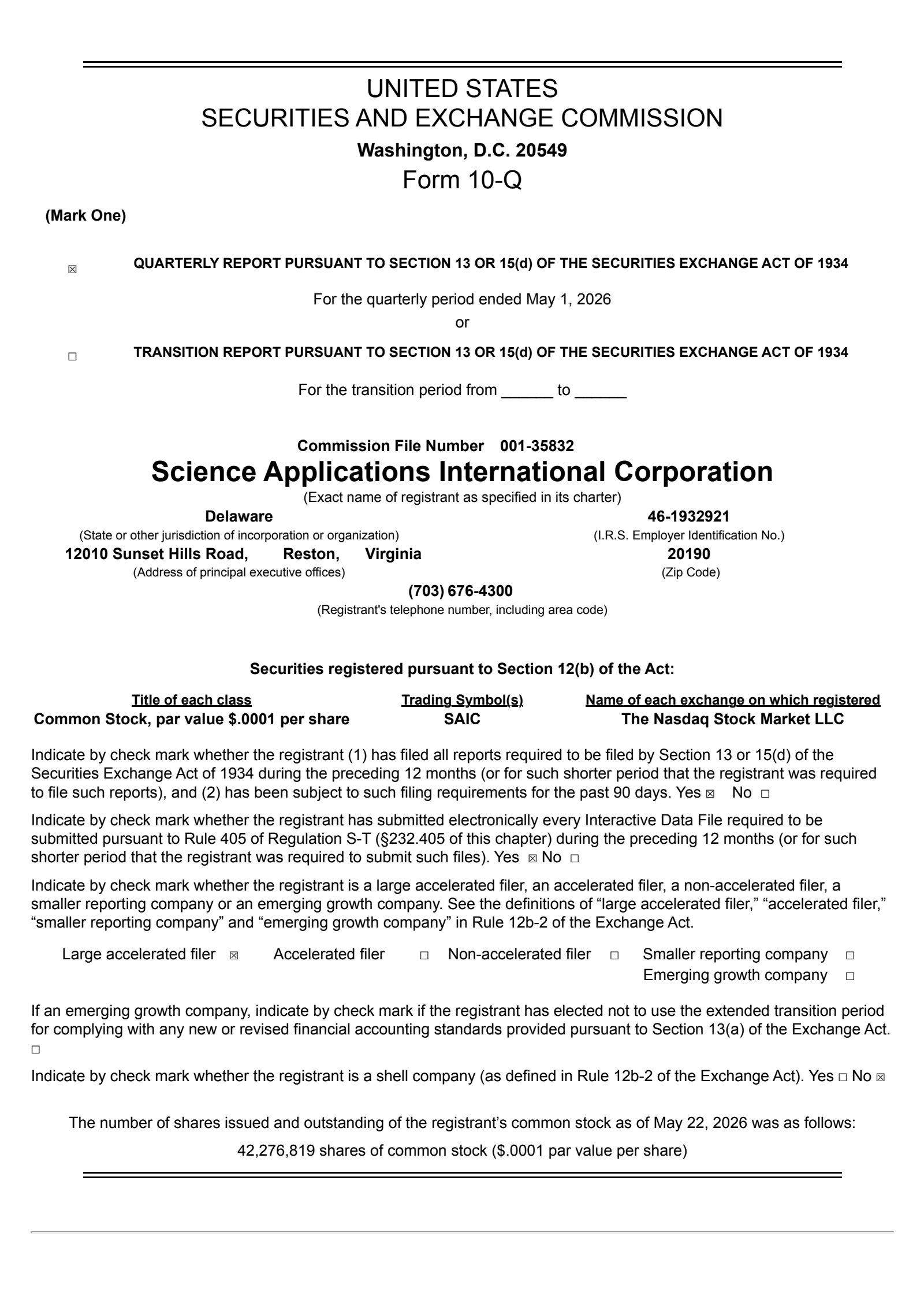 Science Applications International's Q1 2027 Quarterly report