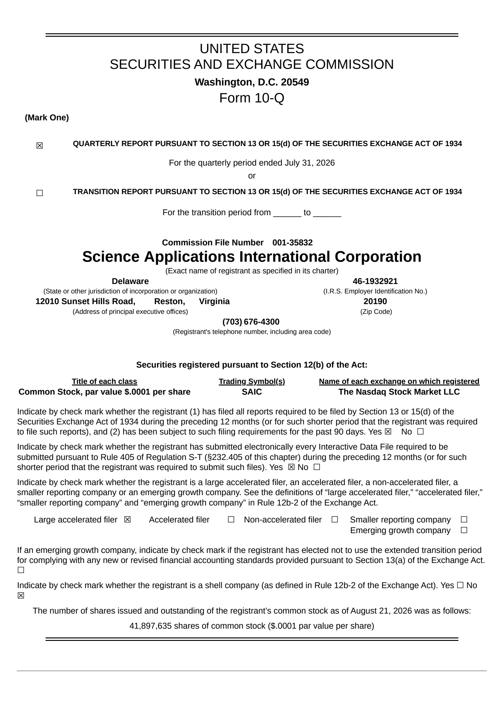 Science Applications International's Q2 2027 Quarterly report