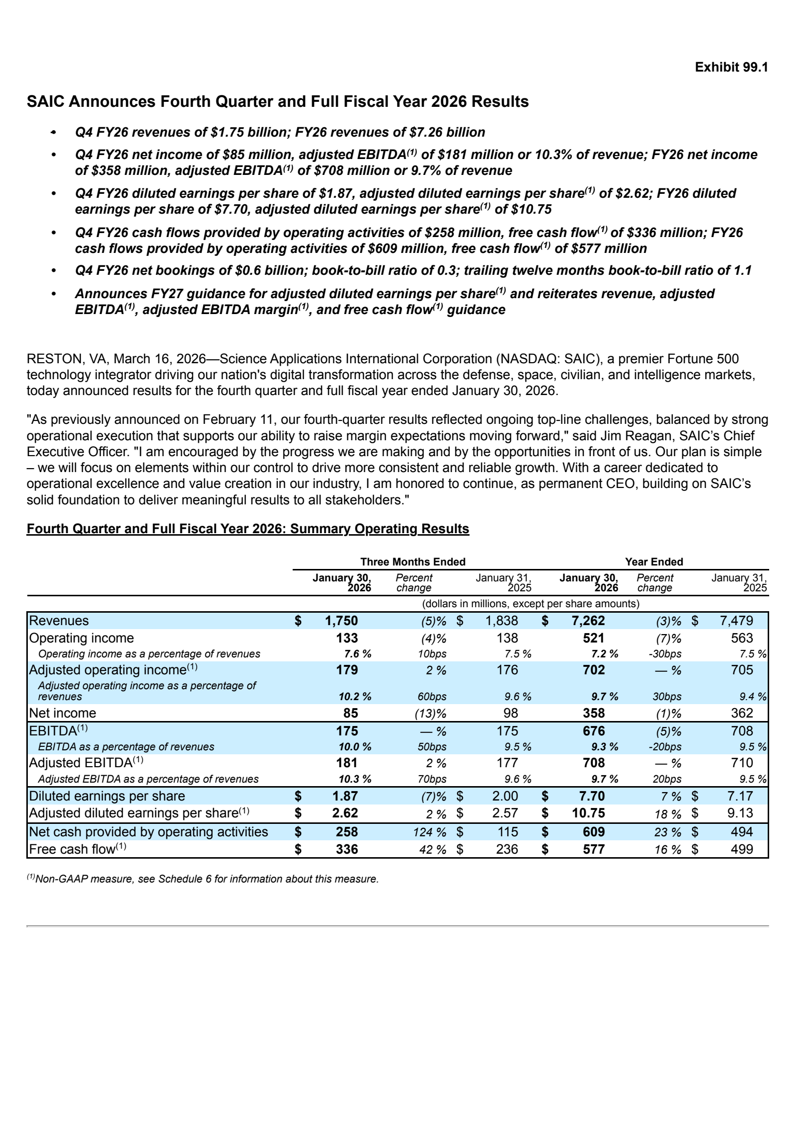 Science Applications International's Q4 2026 Press Release