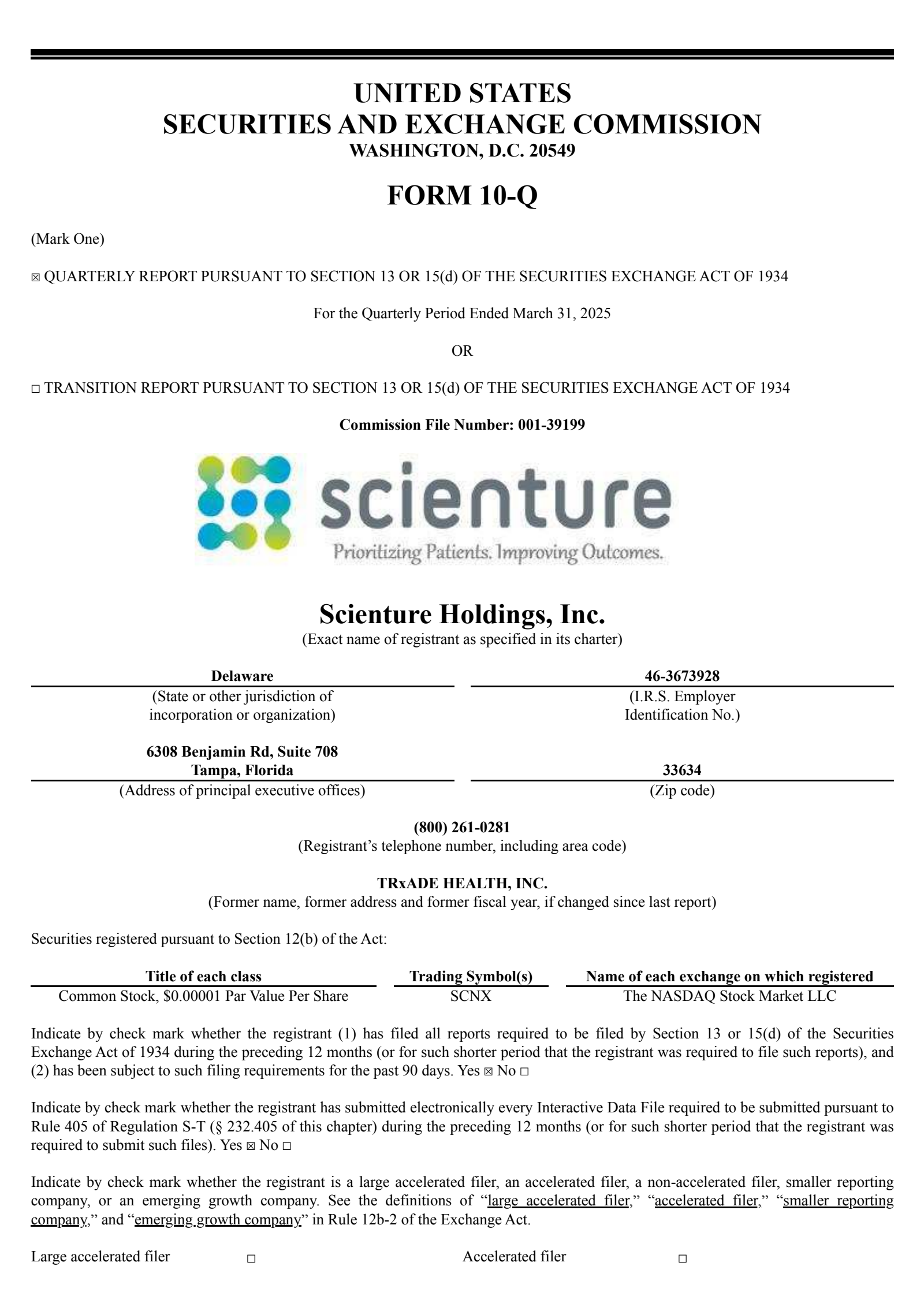 Scienture's Q1 2025 Quarterly report
