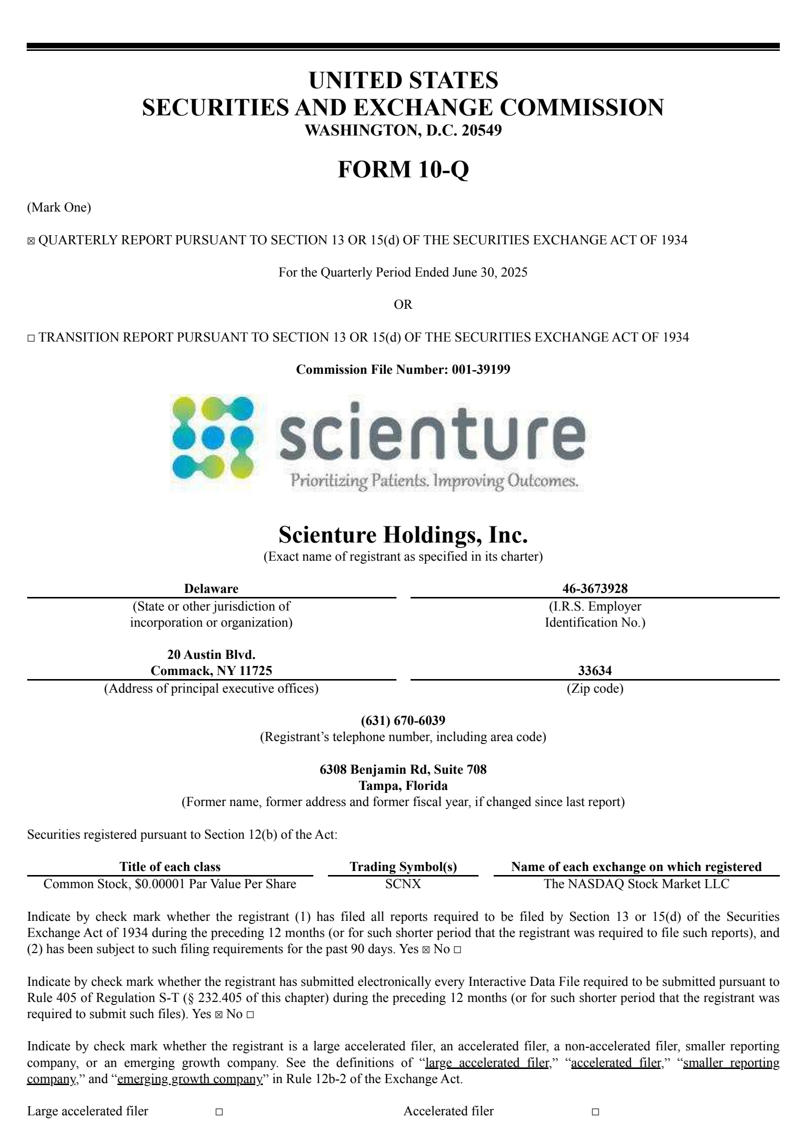 Scienture's Q2 2025 Quarterly report