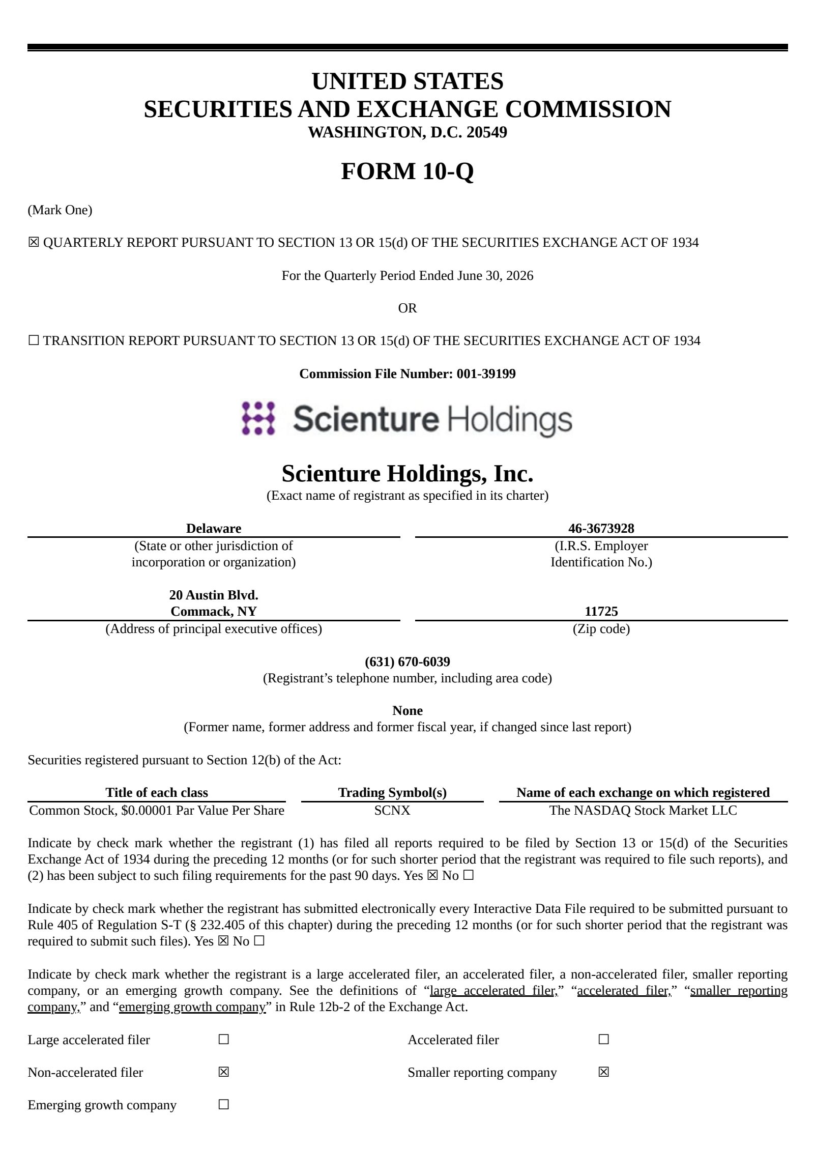 Scienture's Q2 2026 Quarterly report