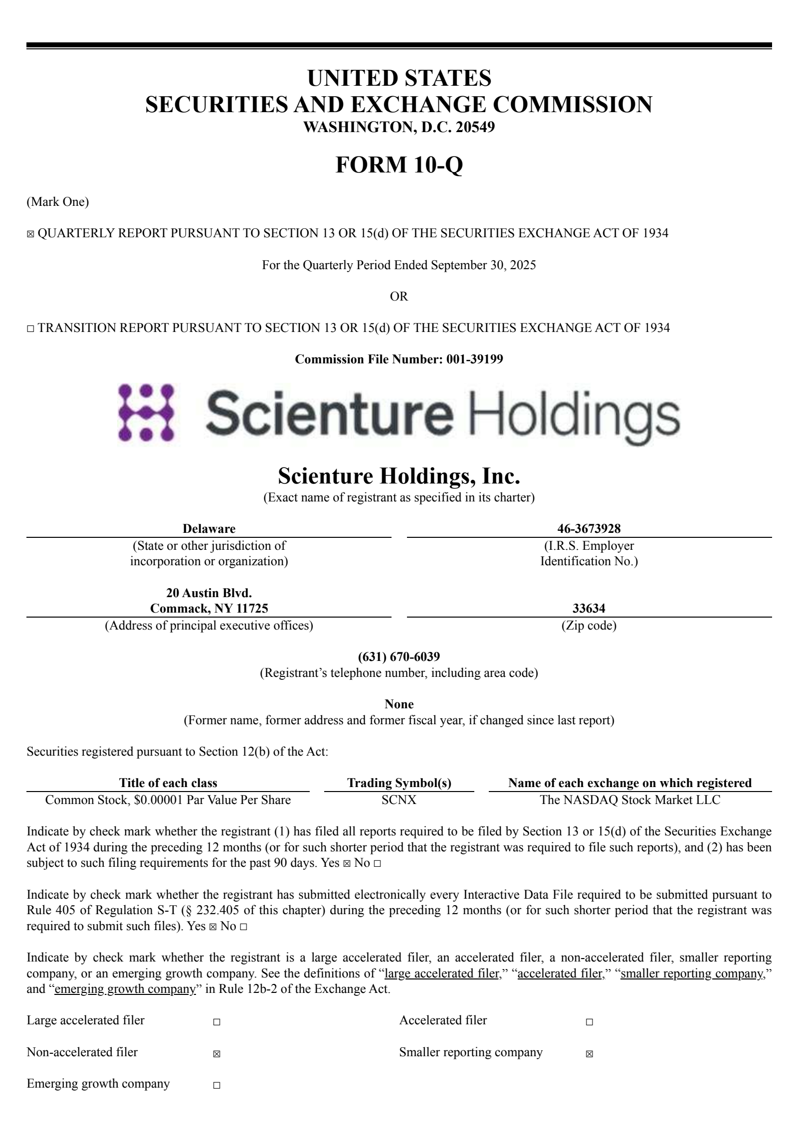 Scienture's Q3 2025 Quarterly report