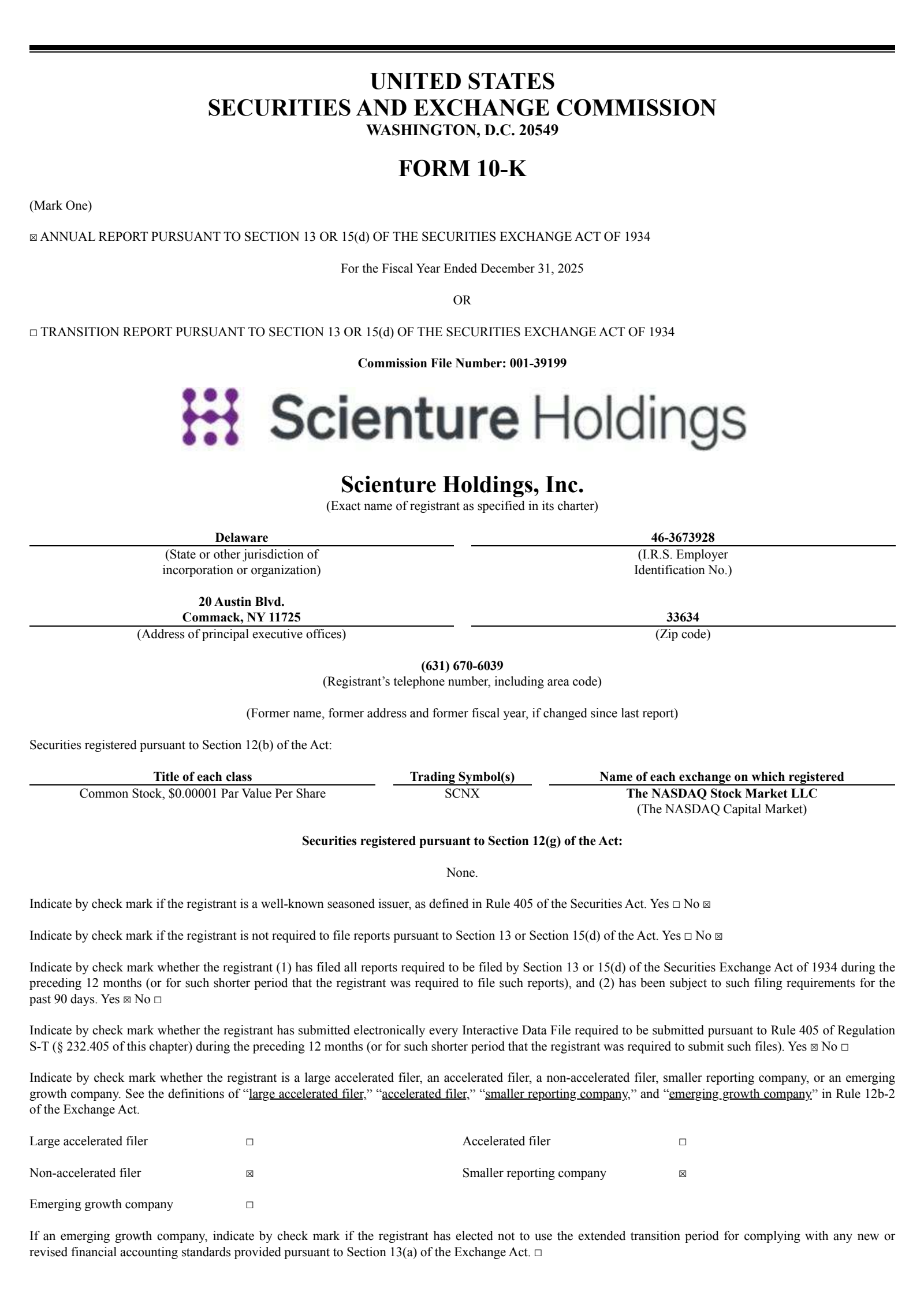 Scienture's Q4 2025 Annual report
