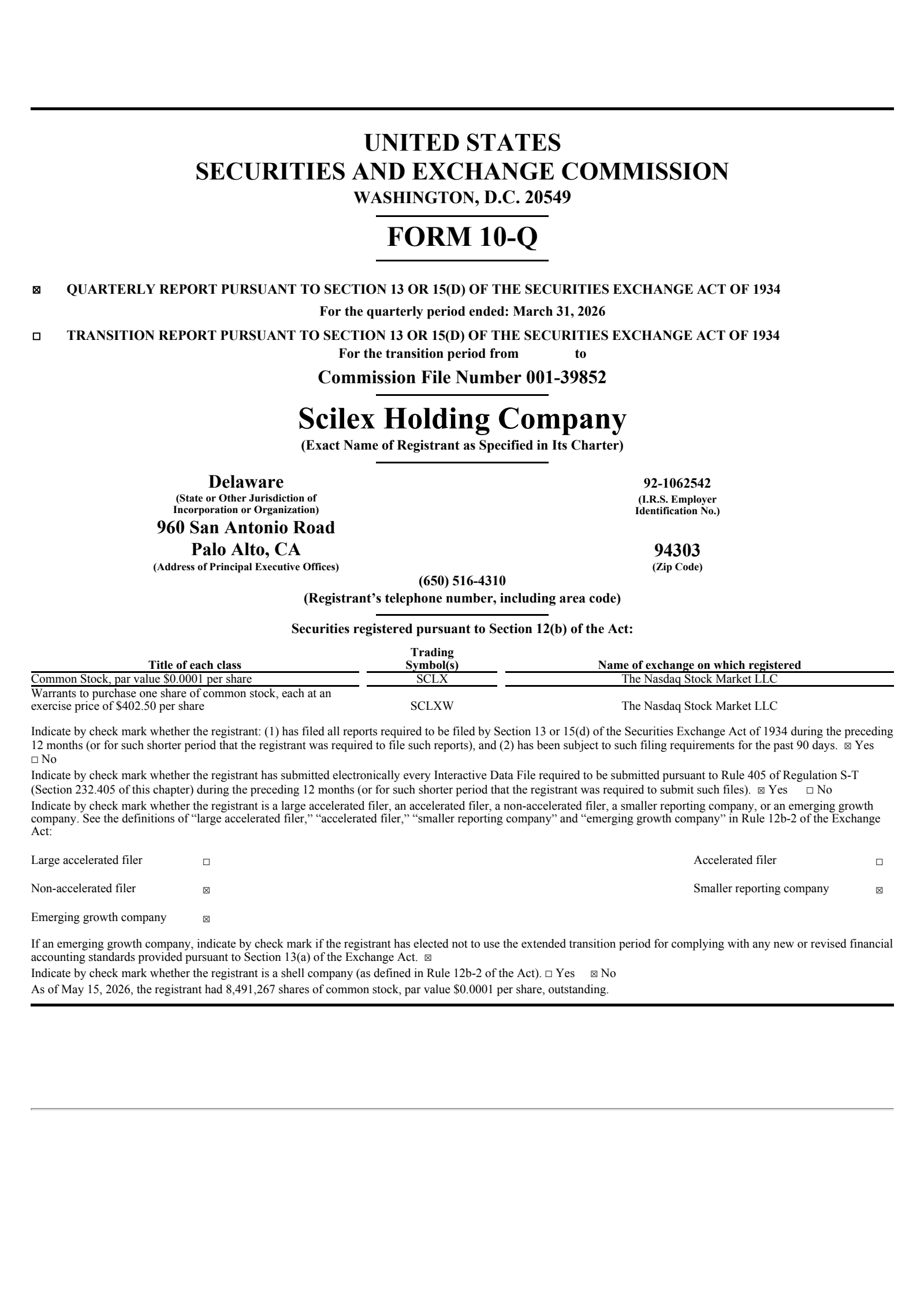 Scilex's Q1 2026 Quarterly report