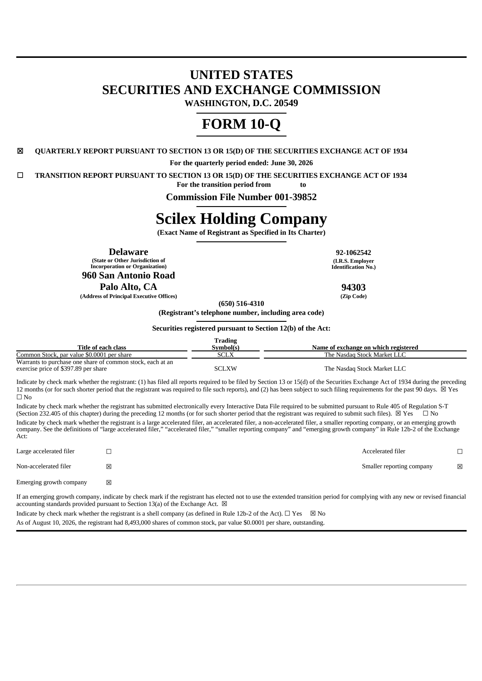 Scilex's Q2 2026 Quarterly report