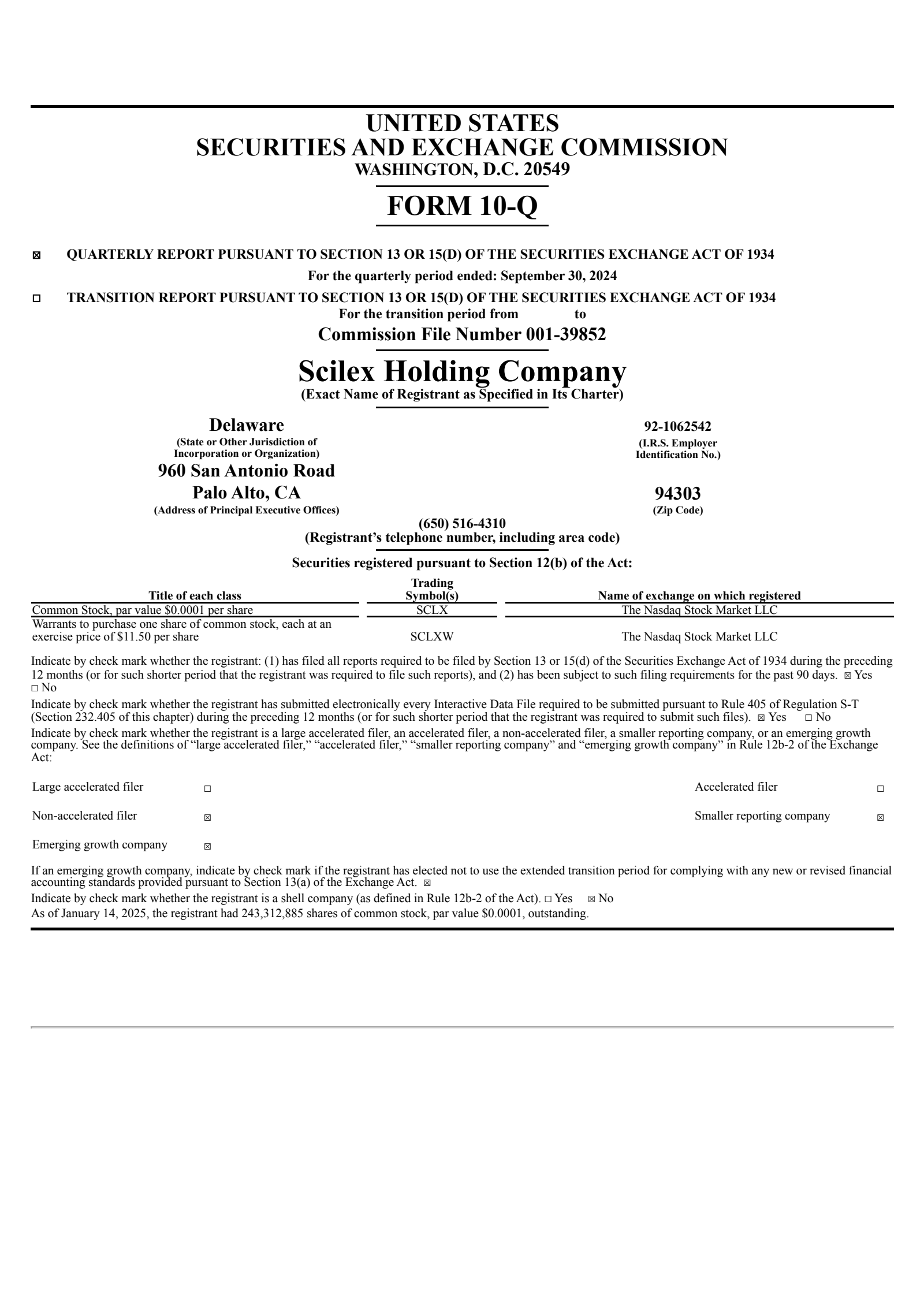 Scilex's Q3 2024 Quarterly report