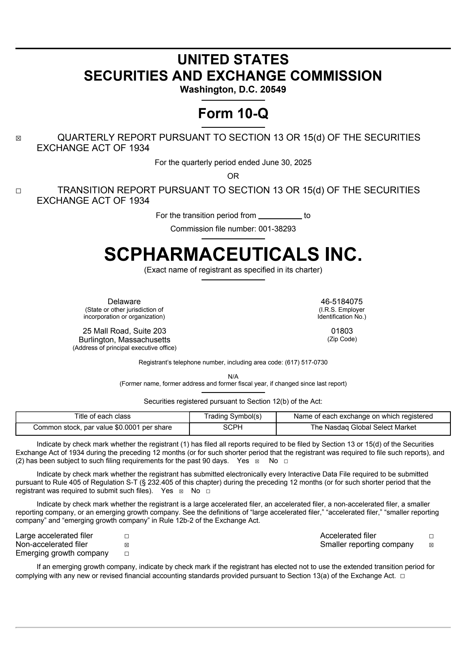 scPharmaceuticals' Q2 2025 Quarterly report