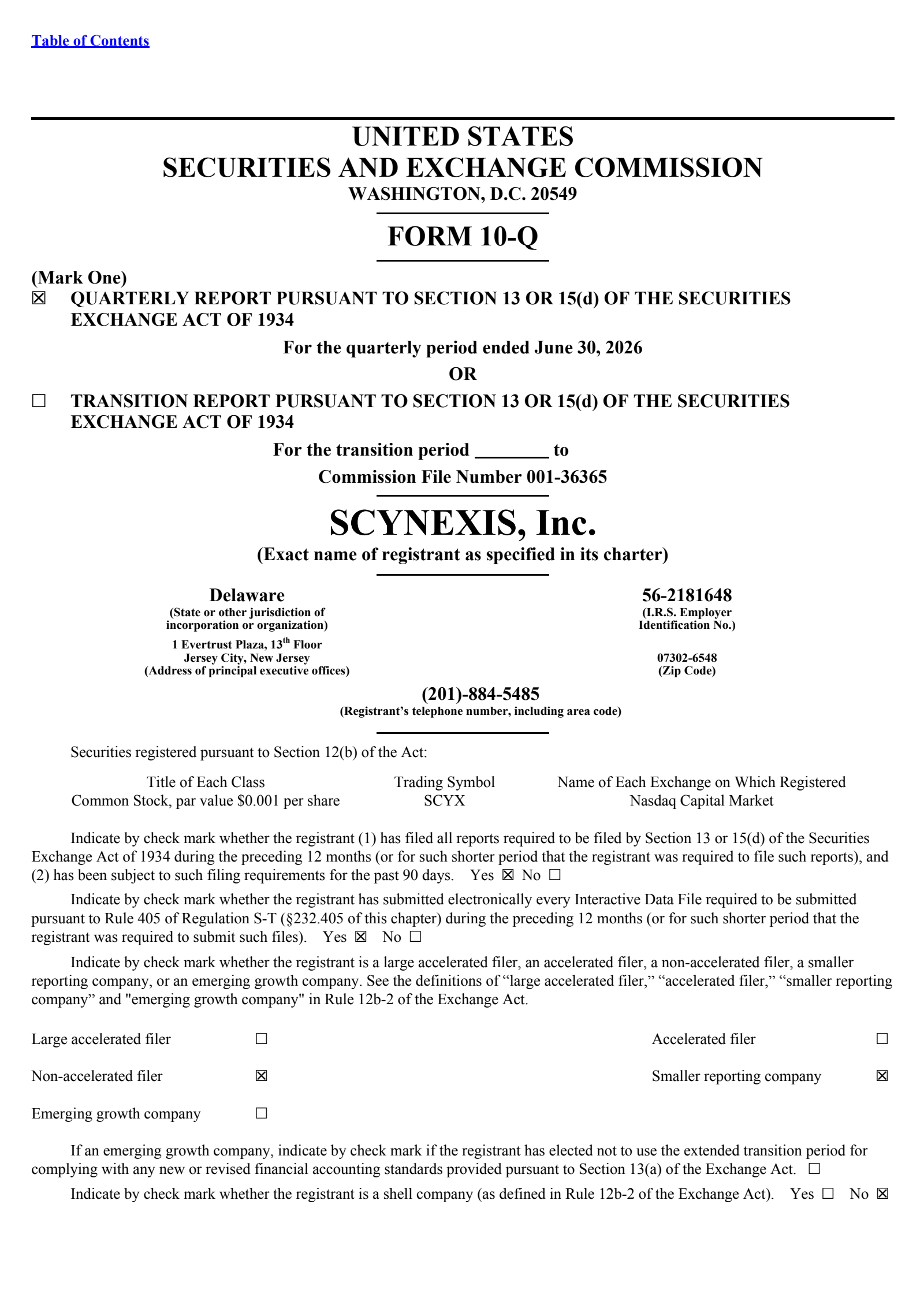 SCYNEXIS's Q2 2026 Quarterly report
