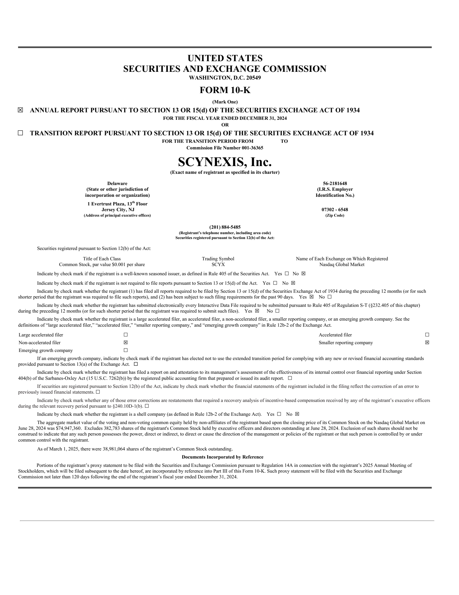 SCYNEXIS's Q4 2024 Annual report