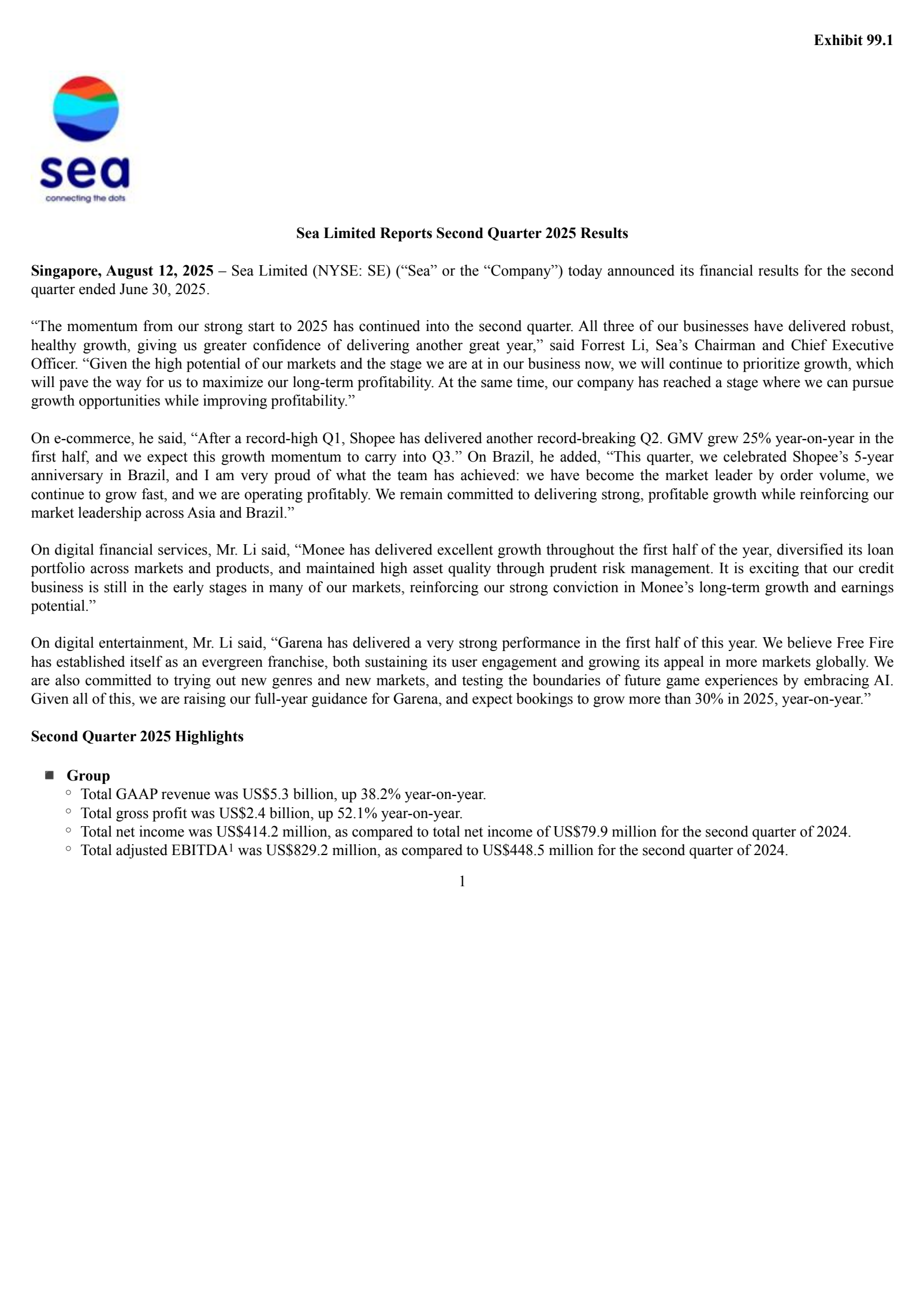 SEA's Q2 2025 Press Release
