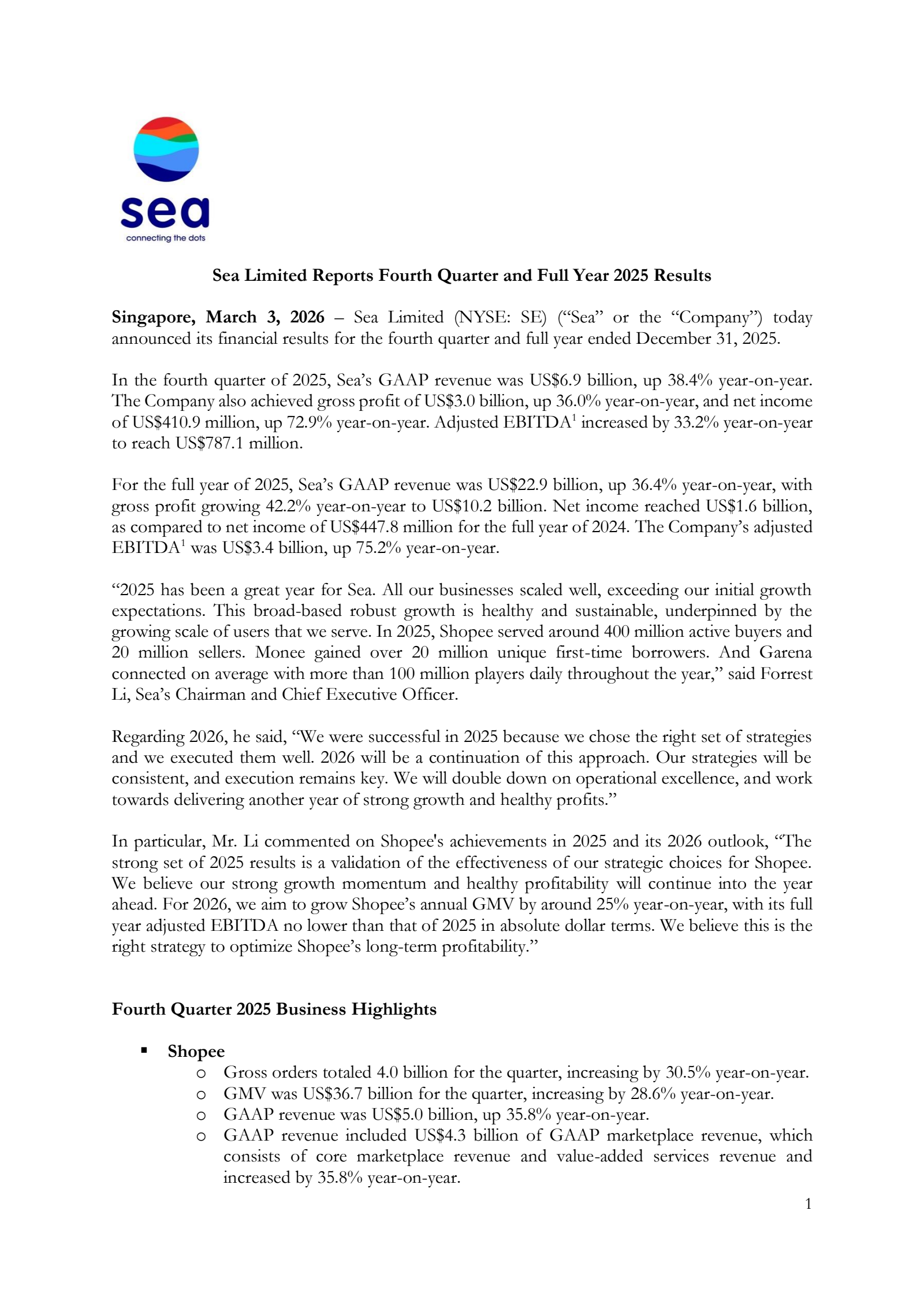 SEA's Q4 2025 Press Release