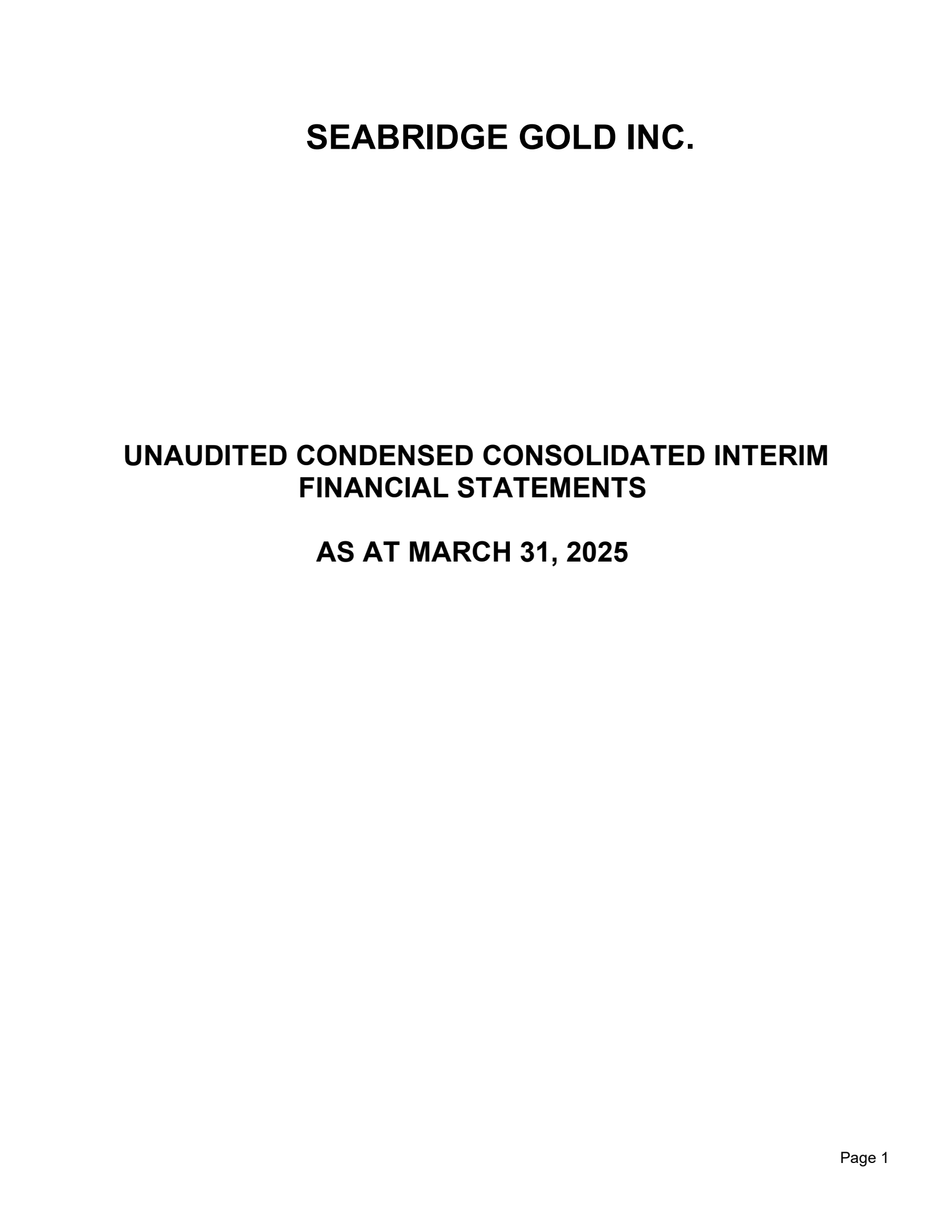 Seabridge Gold's Q1 2025 Earnings Release