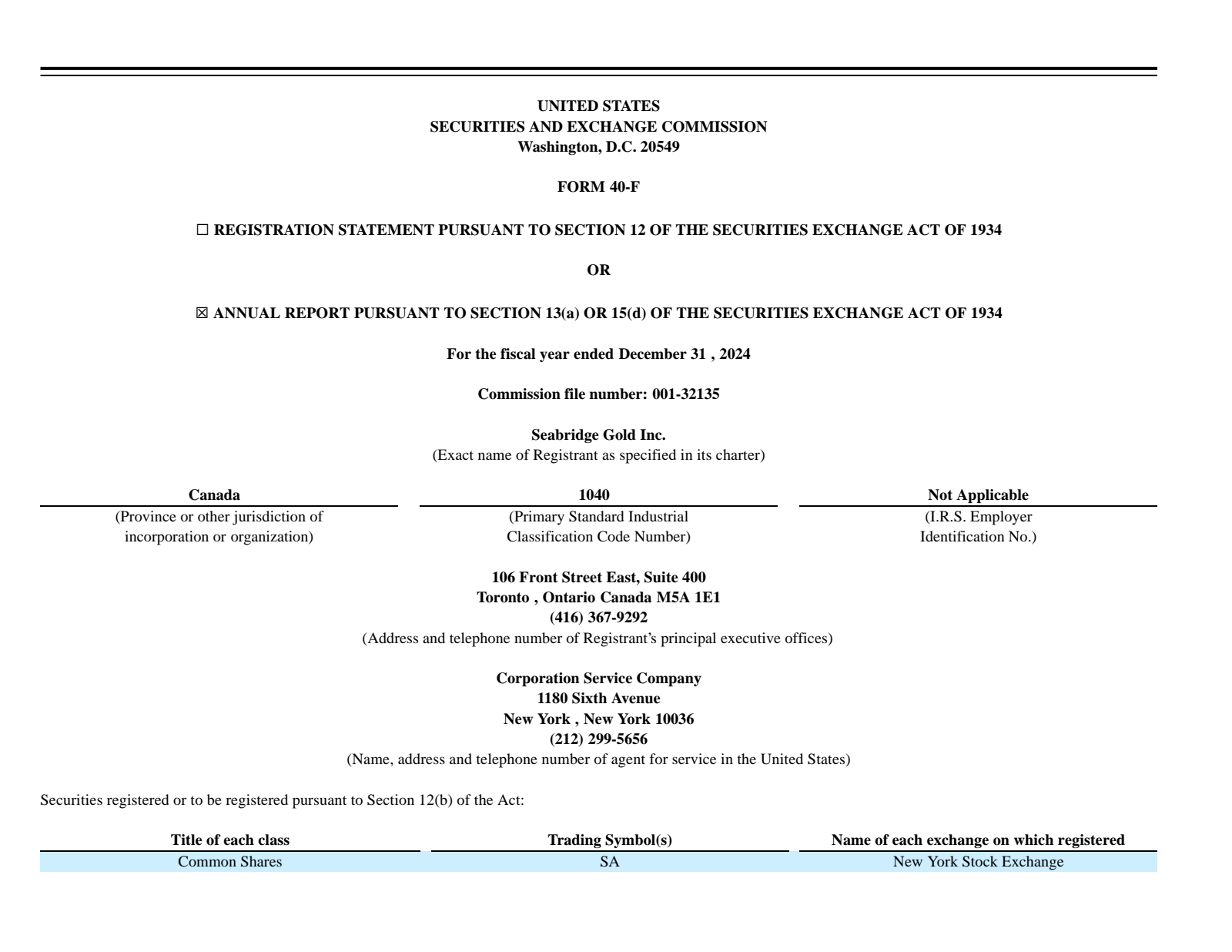 Seabridge Gold's Q4 2024 Annual report