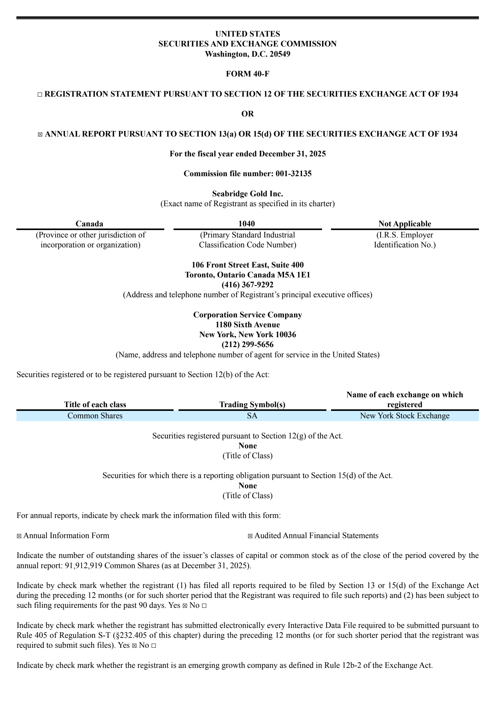 Seabridge Gold's Q4 2025 Annual report