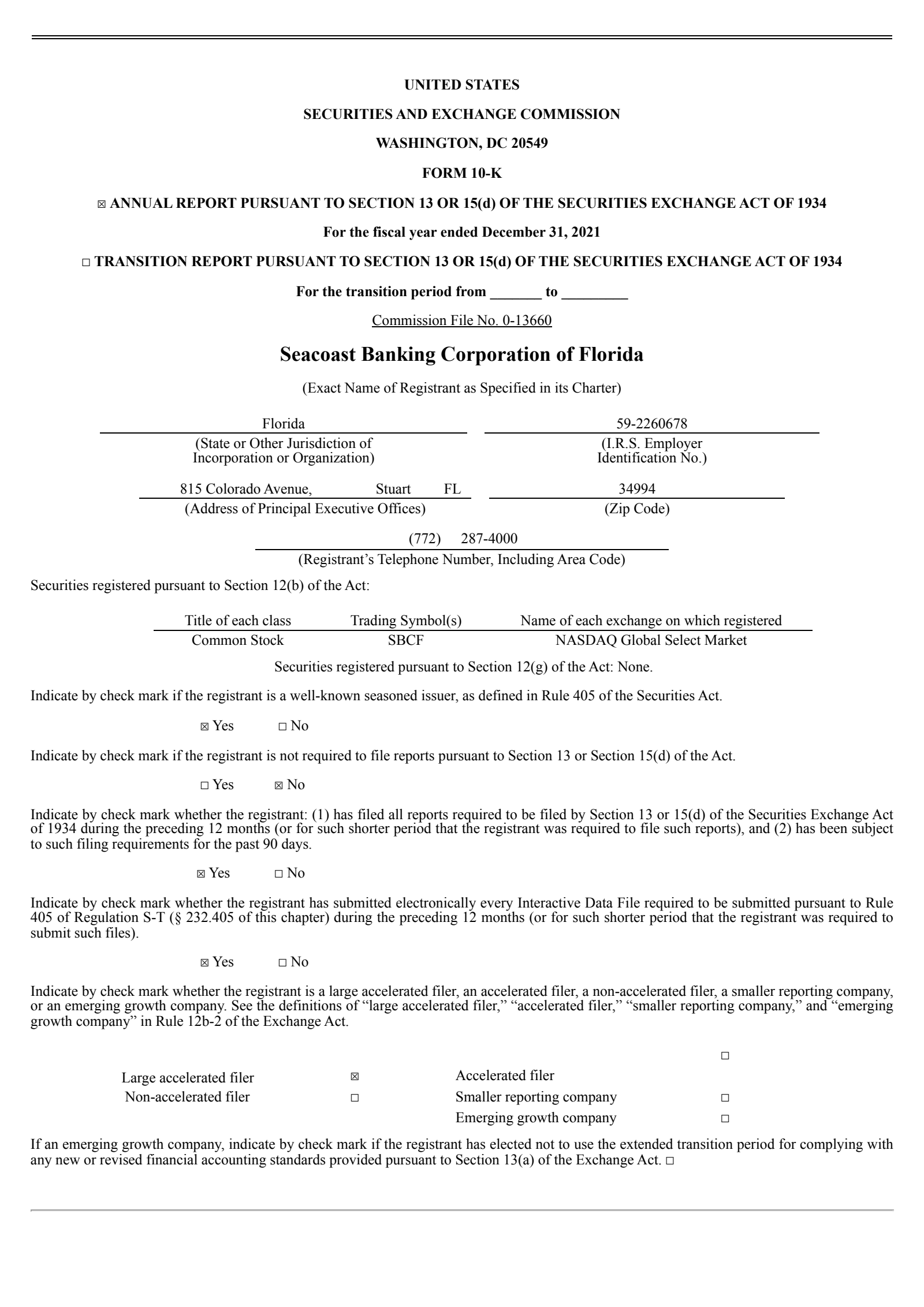 Seacoast Banking Corporation of Florida's Q4 2021 Annual report