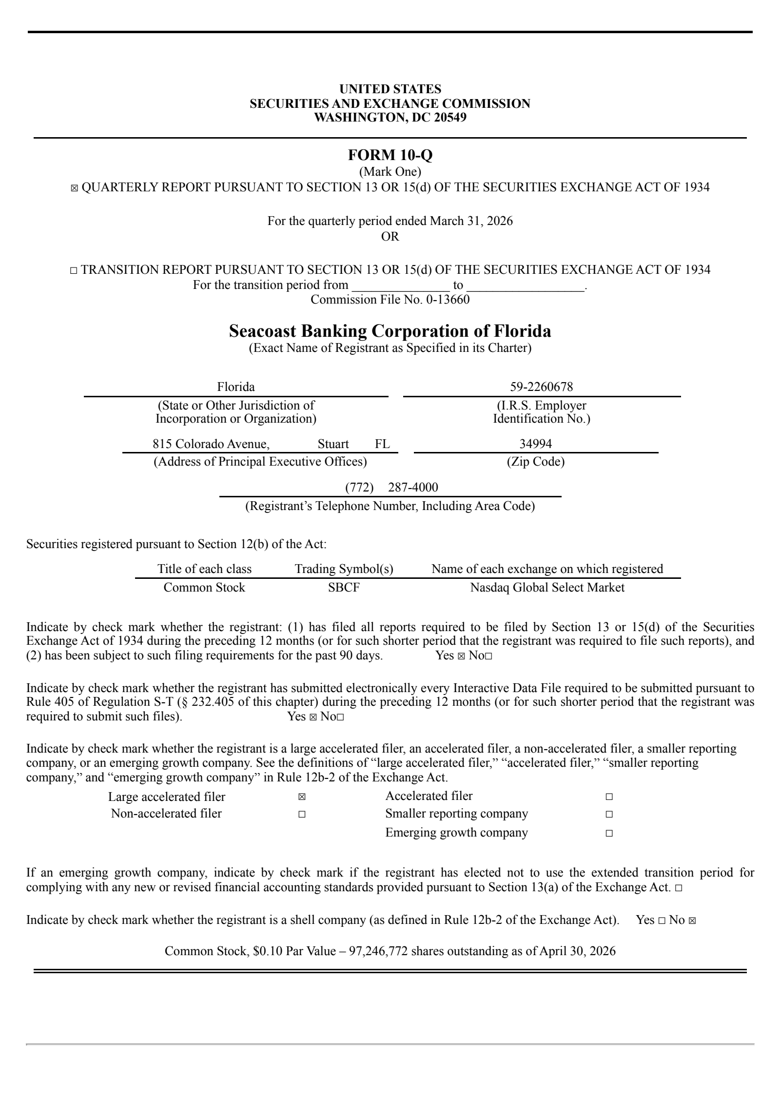 Seacoast Banking Corporation of Florida's Q1 2026 Quarterly report
