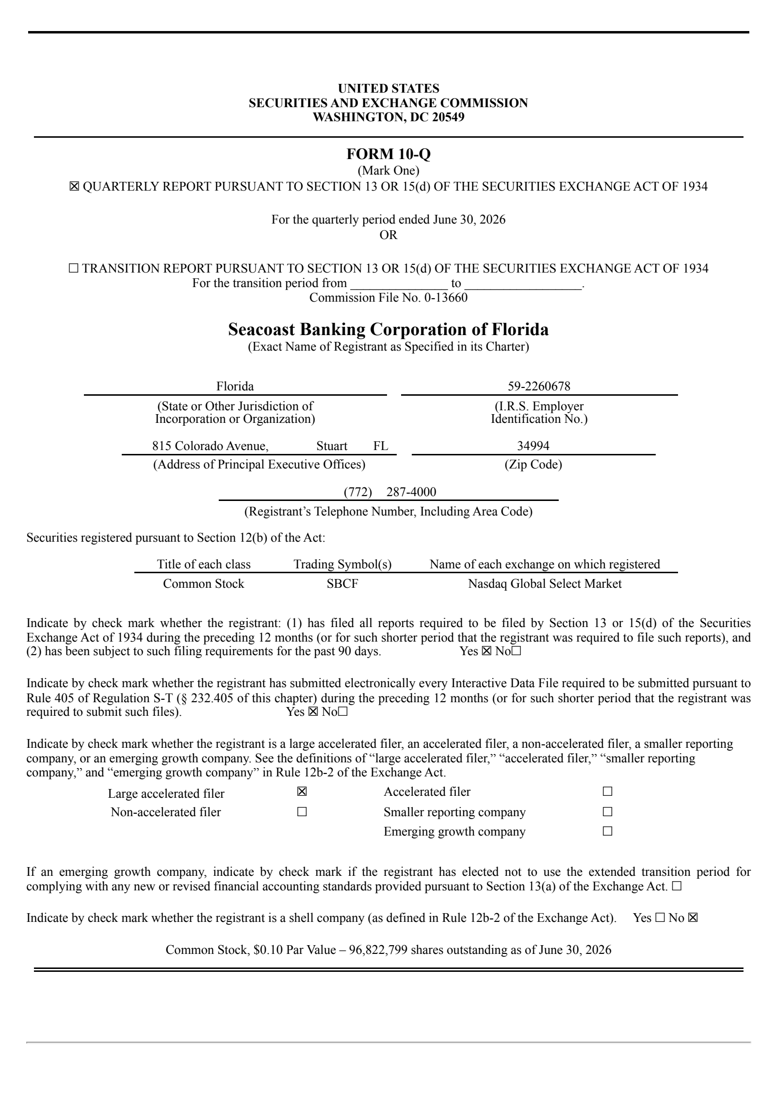 Seacoast Banking Corporation of Florida's Q2 2026 Quarterly report