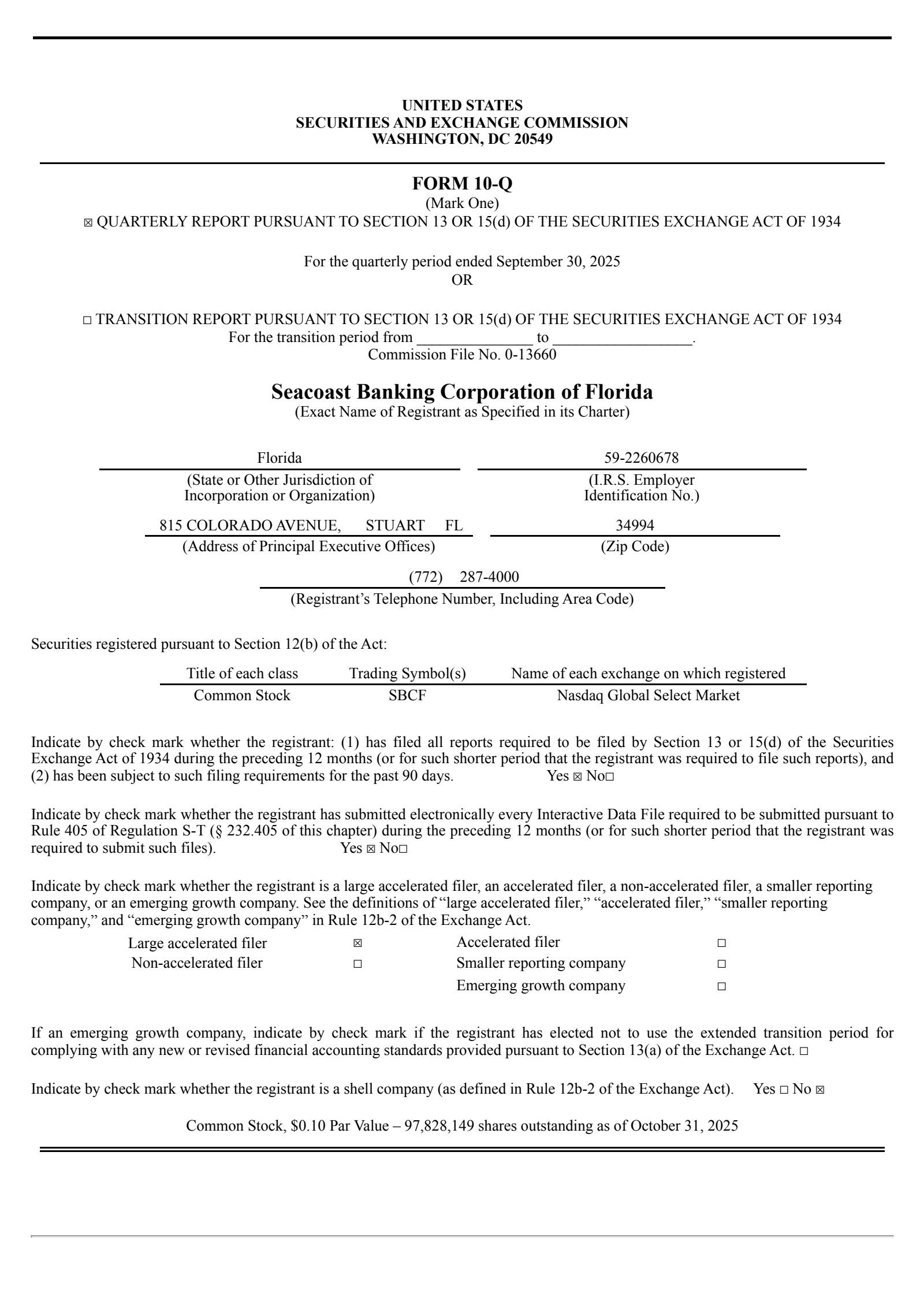 Seacoast Banking Corporation of Florida's Q3 2025 Quarterly Report