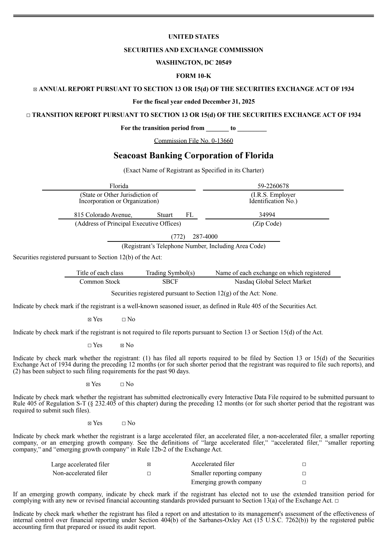 Seacoast Banking Corporation of Florida's Q4 2025 Annual report