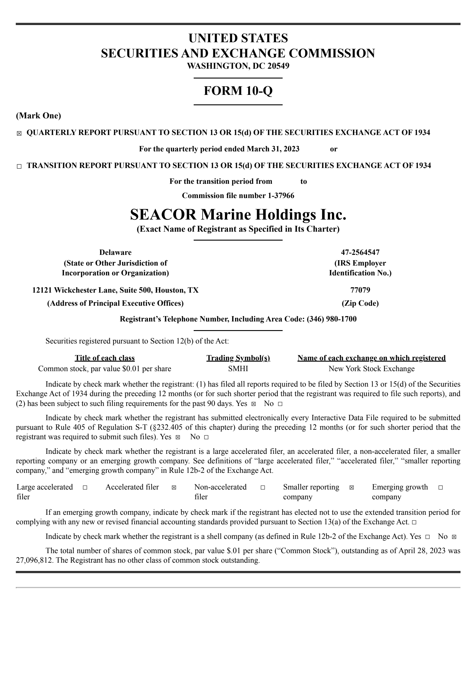 SEACOR Marine's Q1 2023 Quarterly report