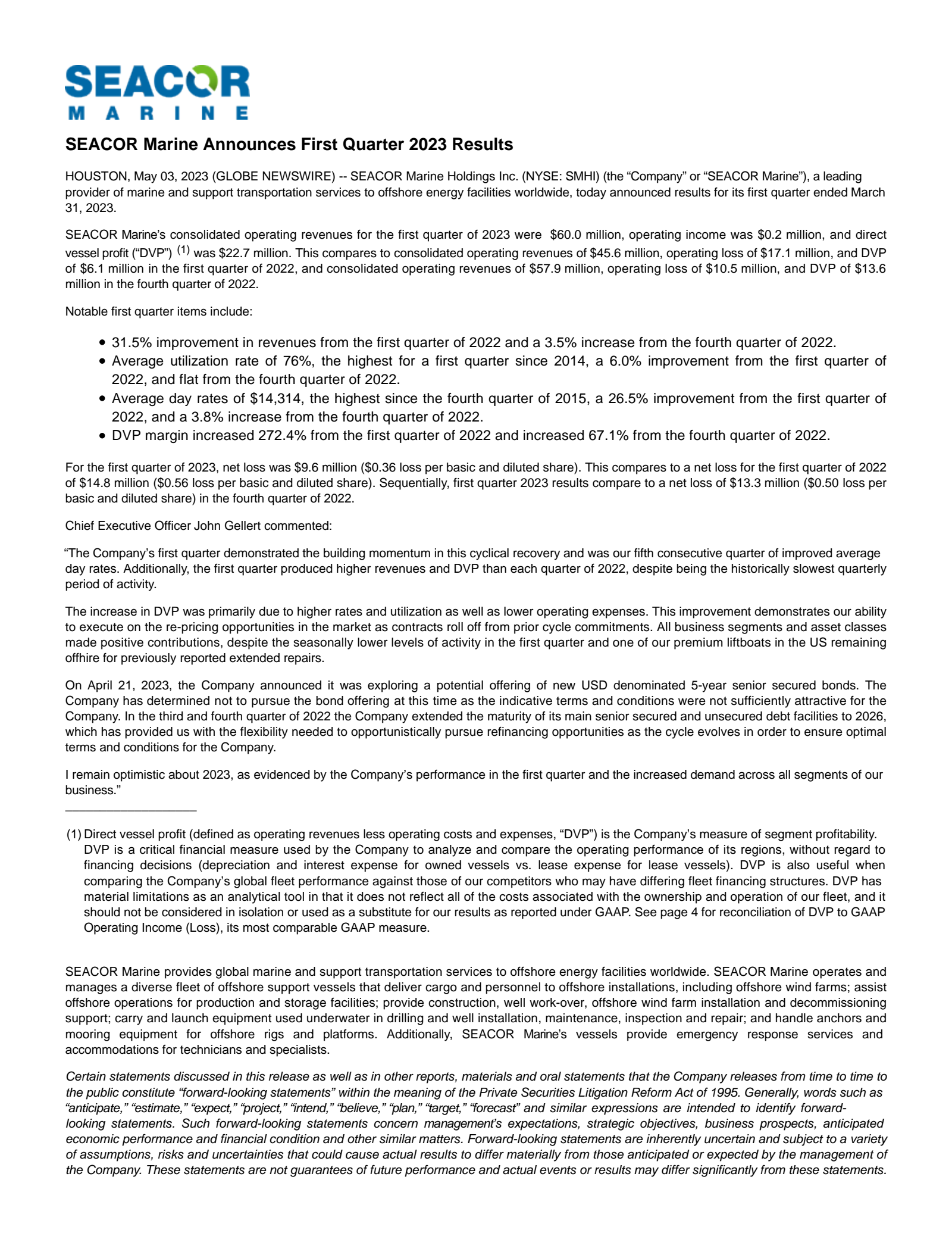 SEACOR Marine's Q1 2023 Press Release