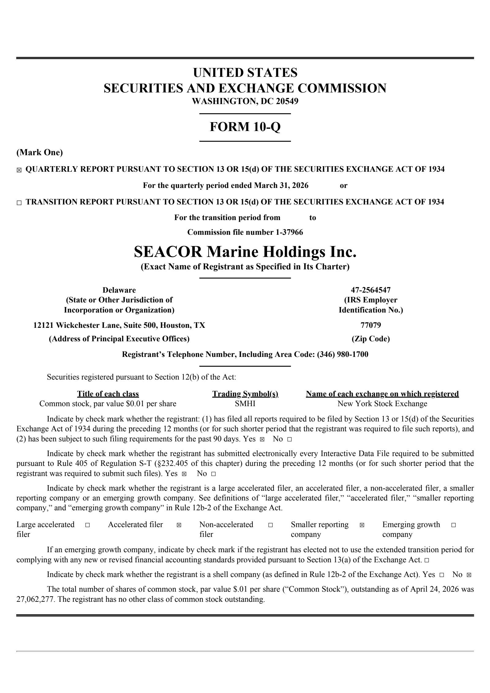 SEACOR Marine's Q1 2026 Quarterly report