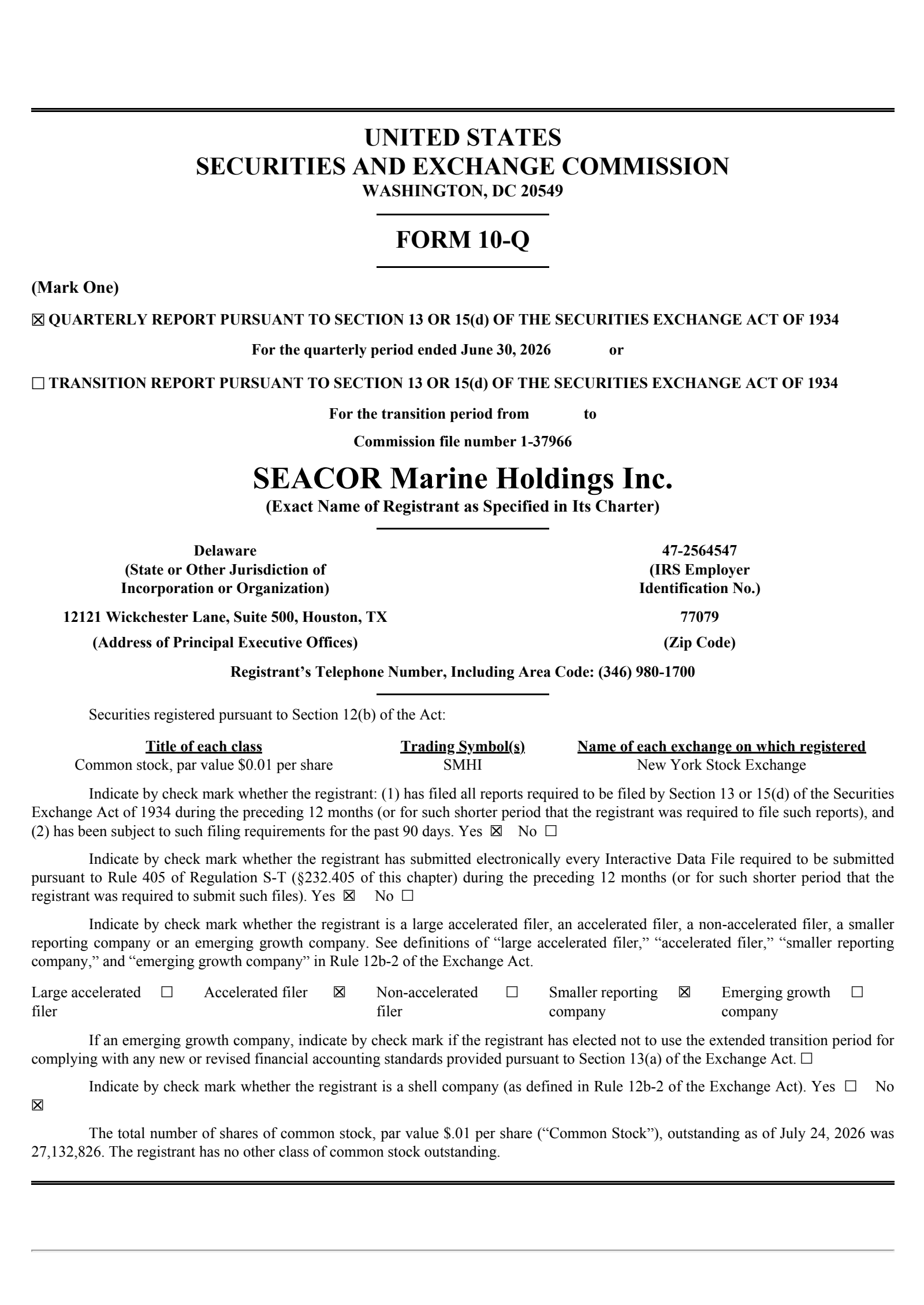 SEACOR Marine's Q2 2026 Quarterly report