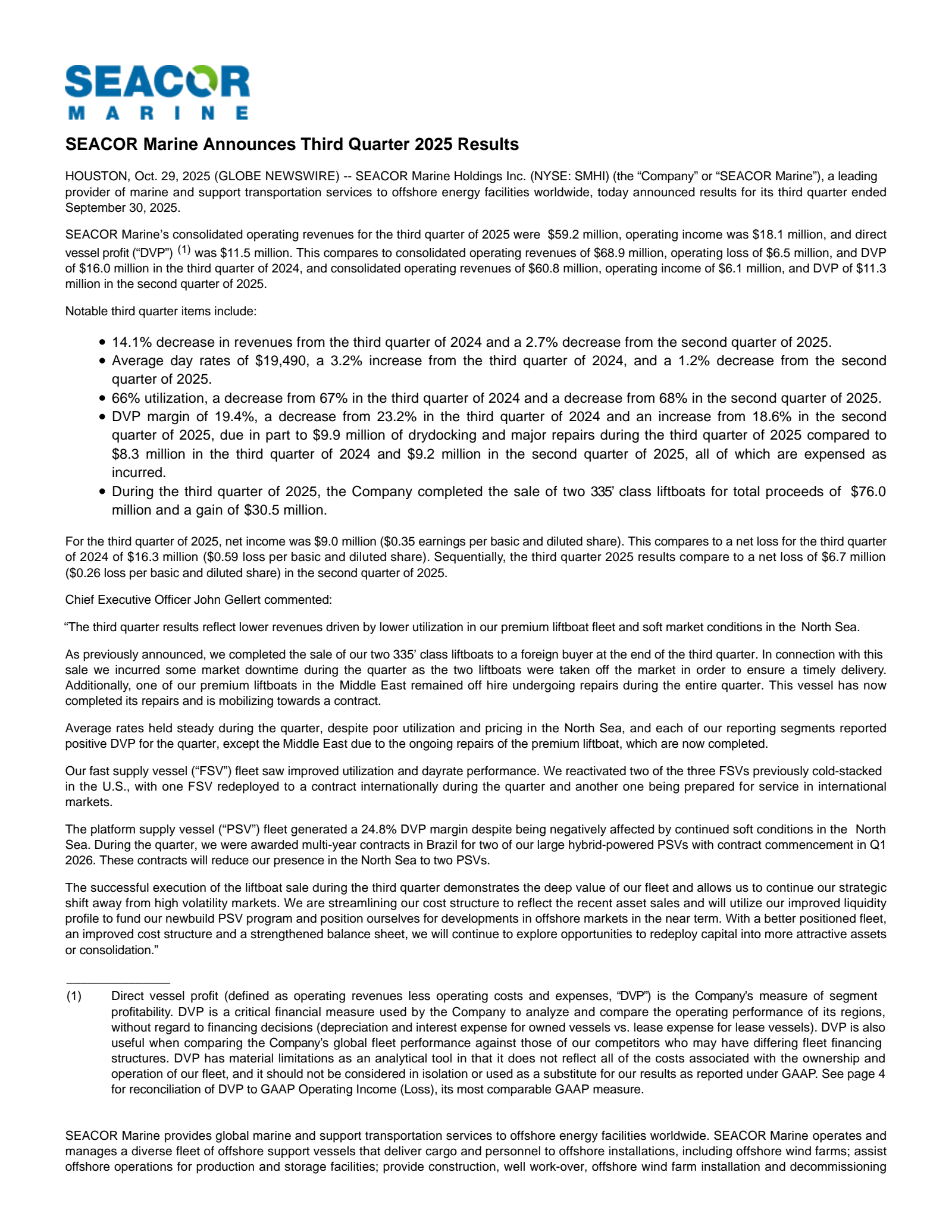 SEACOR Marine's Q3 2025 Earnings Release