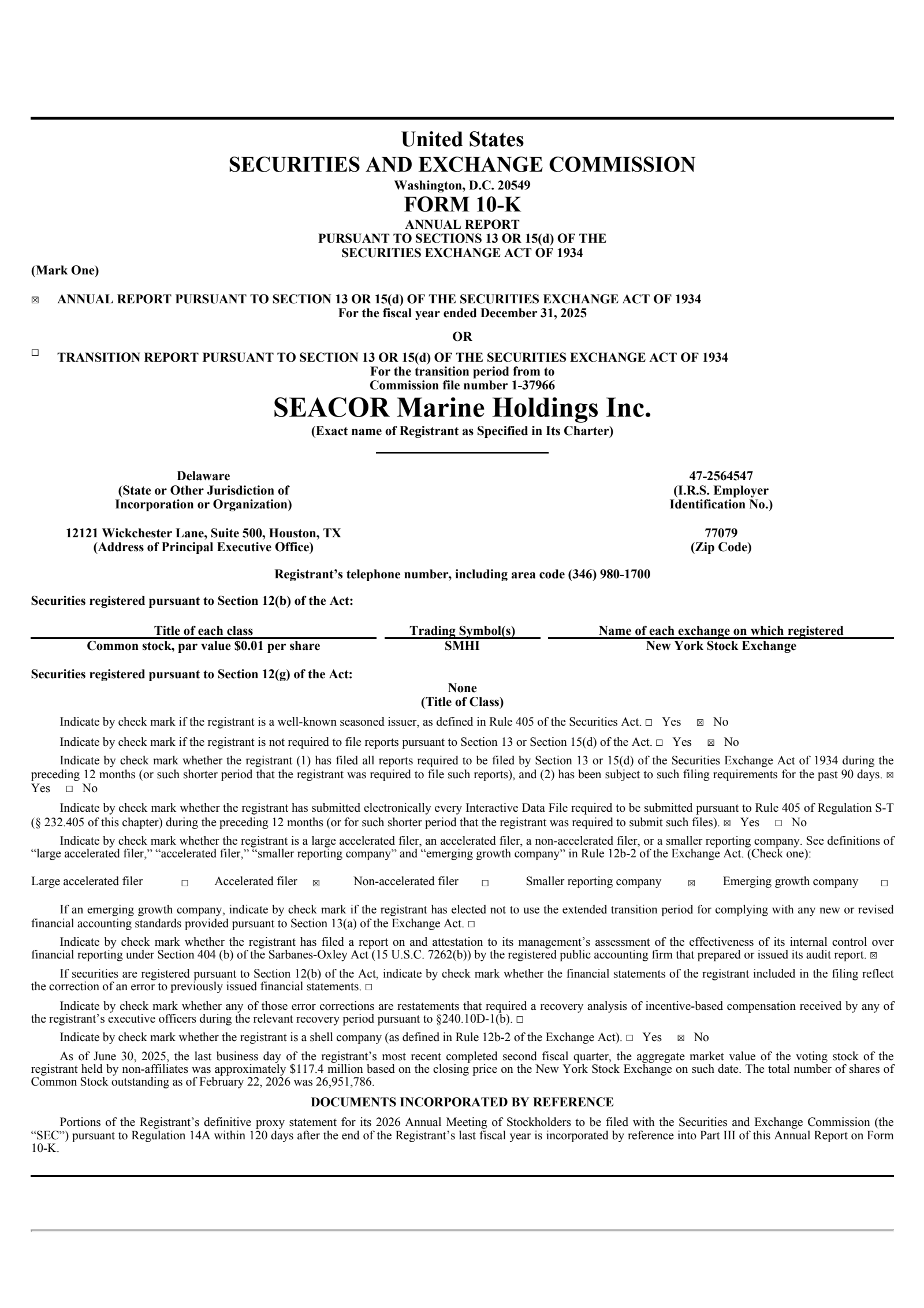 SEACOR Marine's Q4 2025 Annual report