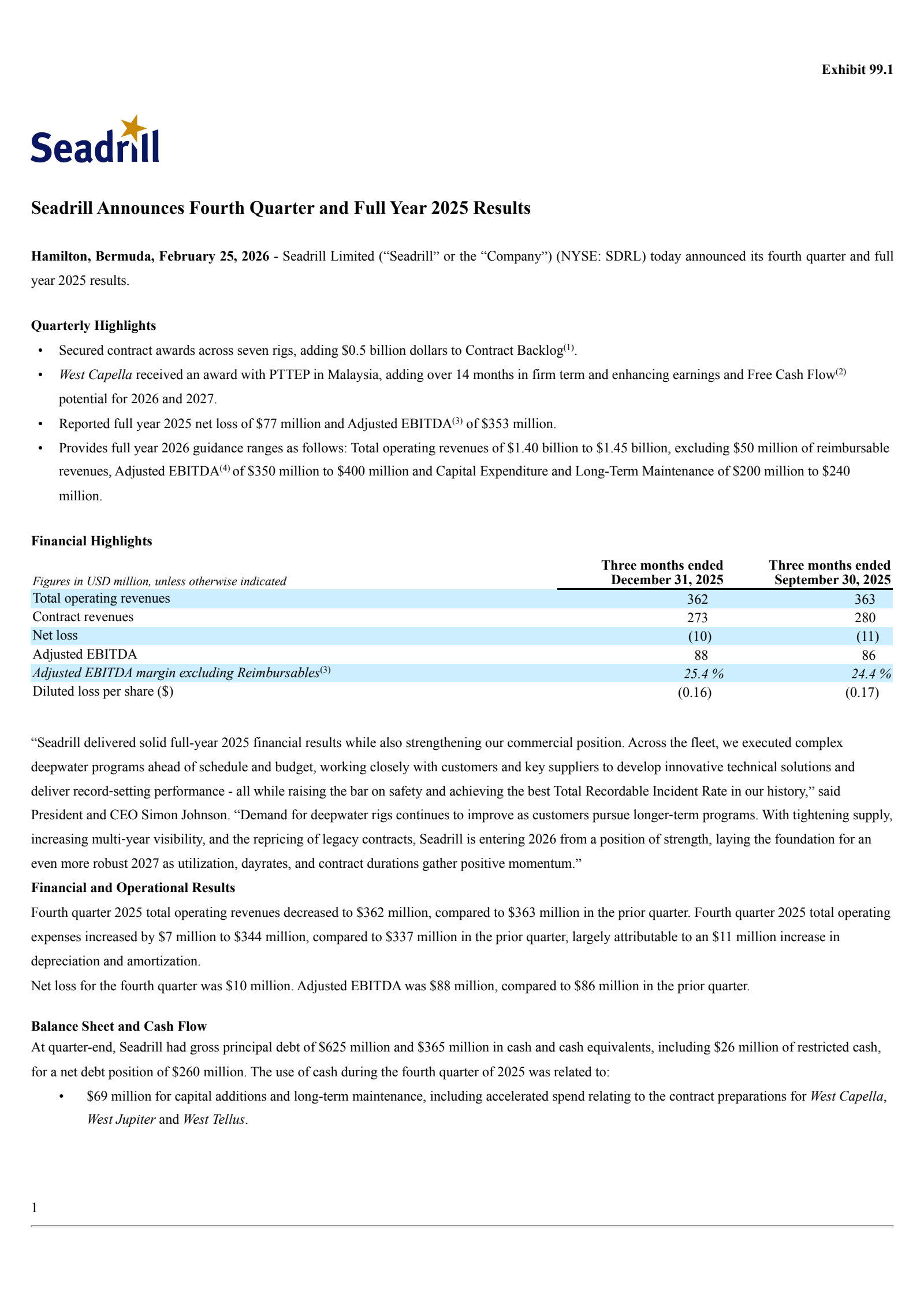 Seadrill's Q4 2025 Press Release