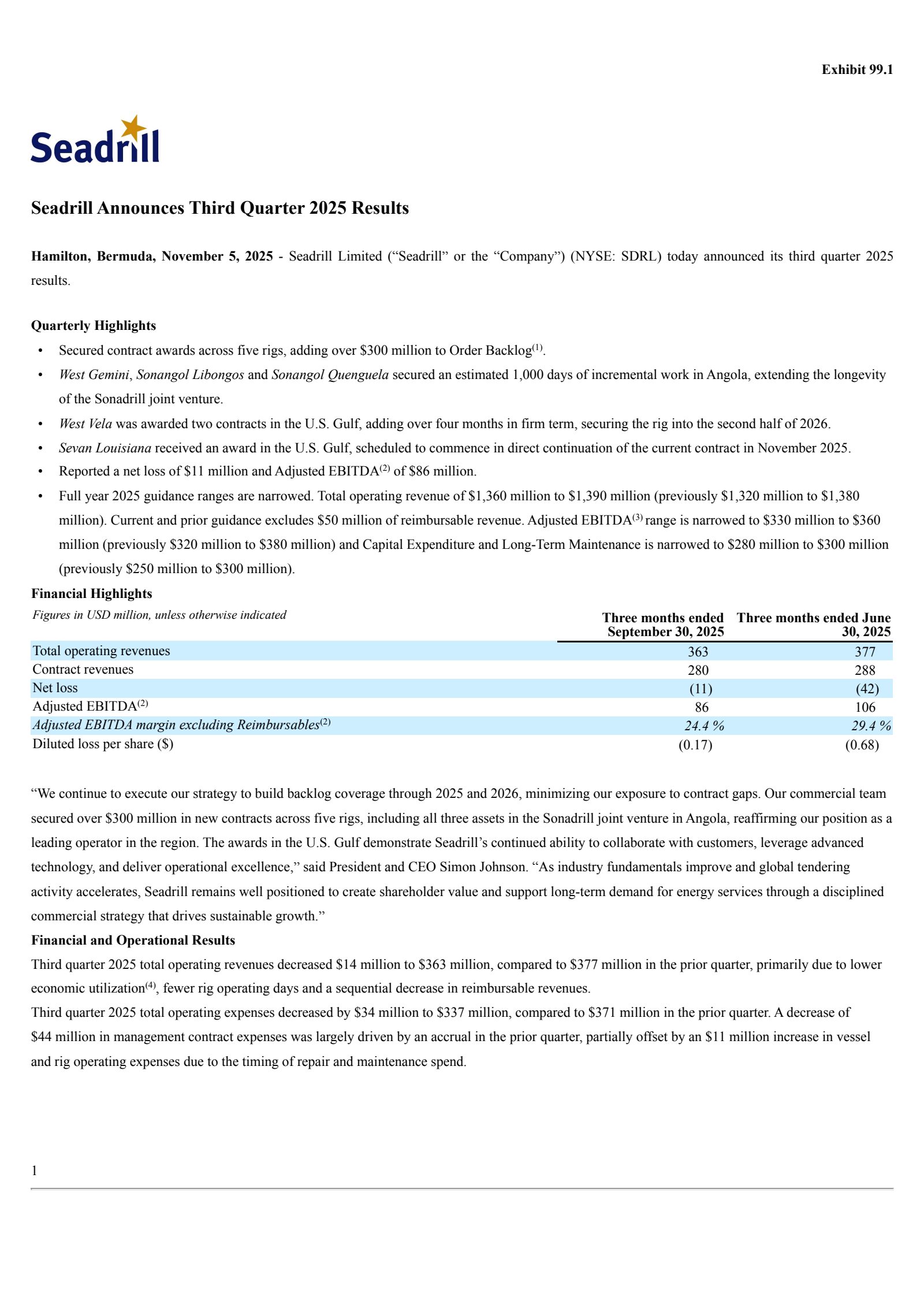 Seadrill's Q3 2025 Earnings Release