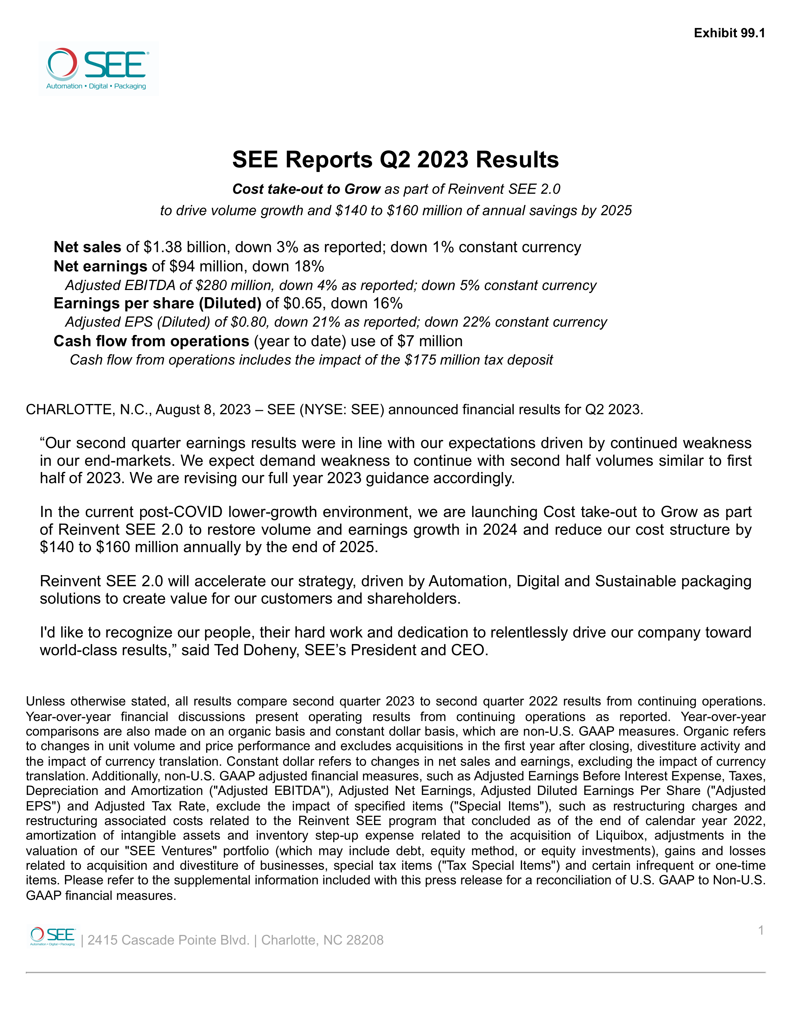 Sealed Air's Q2 2023 Press Release