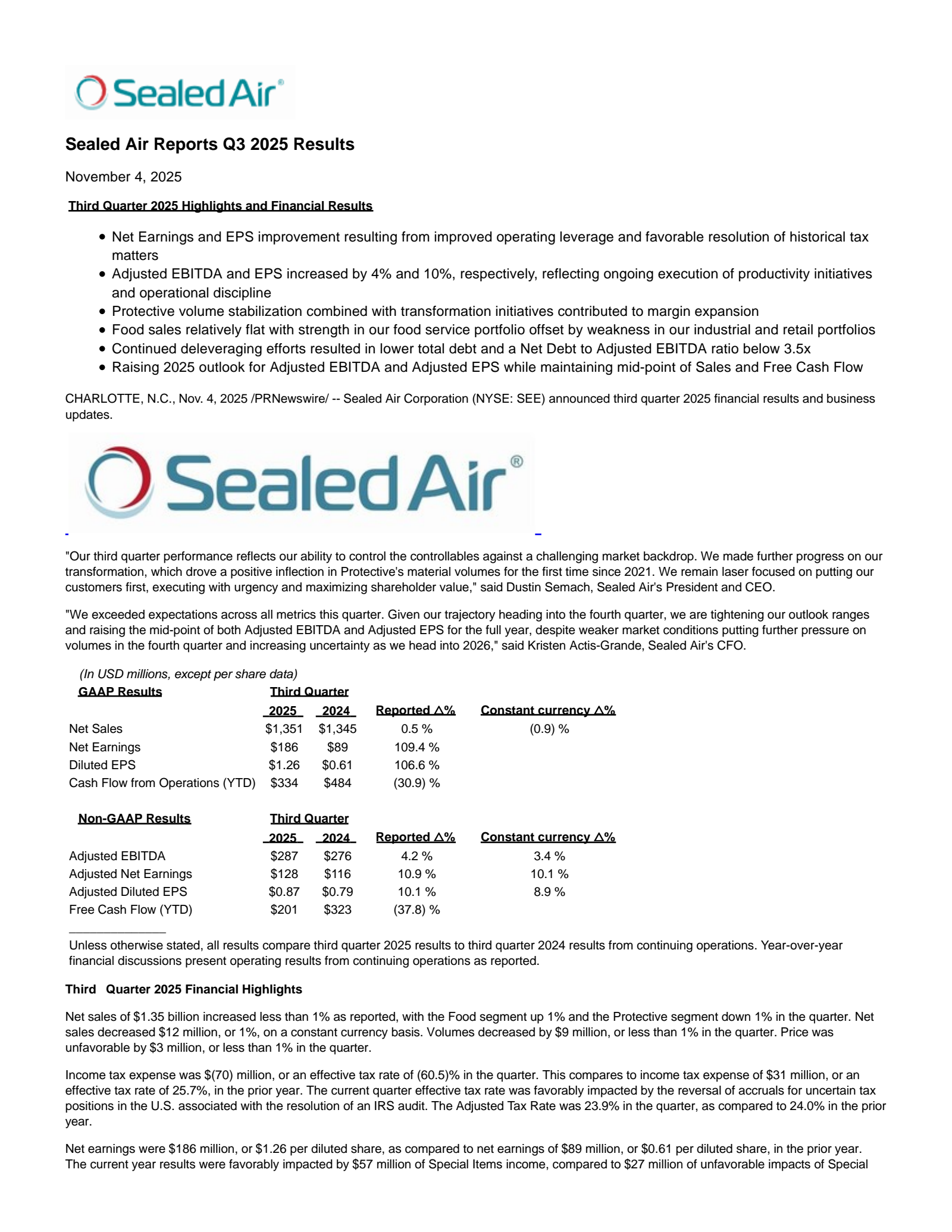 Sealed Air's Q3 2025 Earnings Release