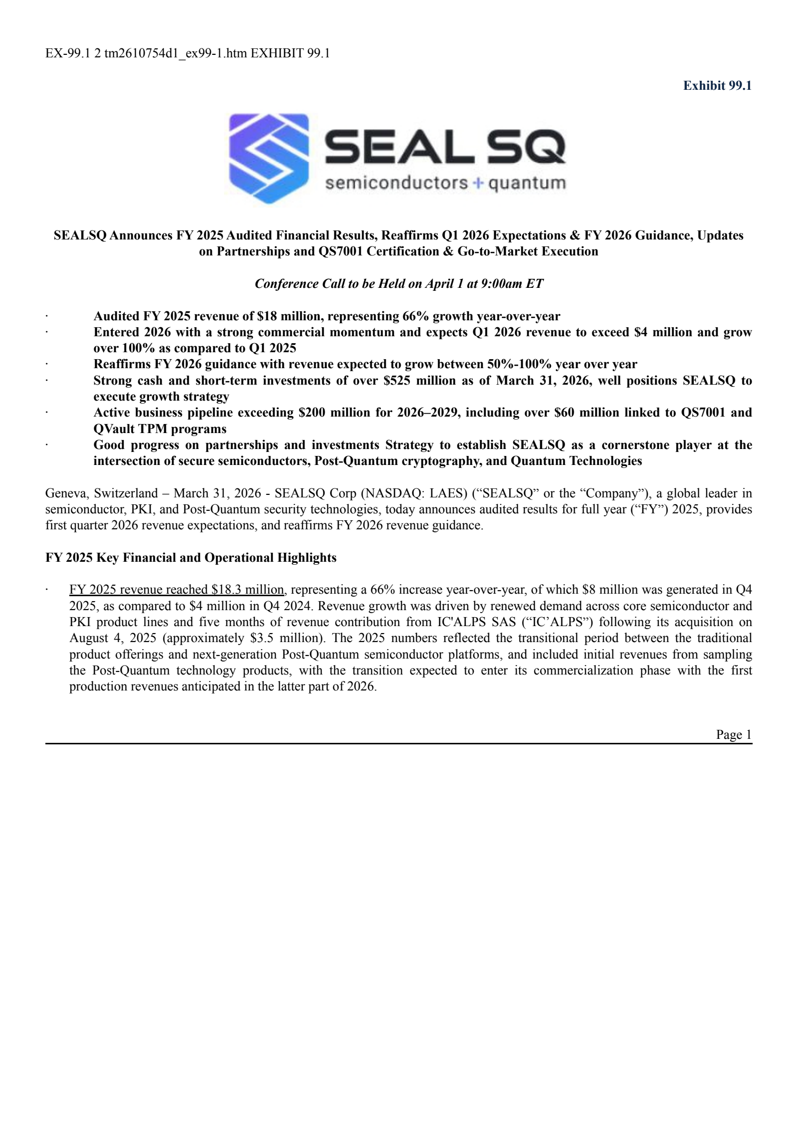 SEALSQ's Q4 2025 Press Release