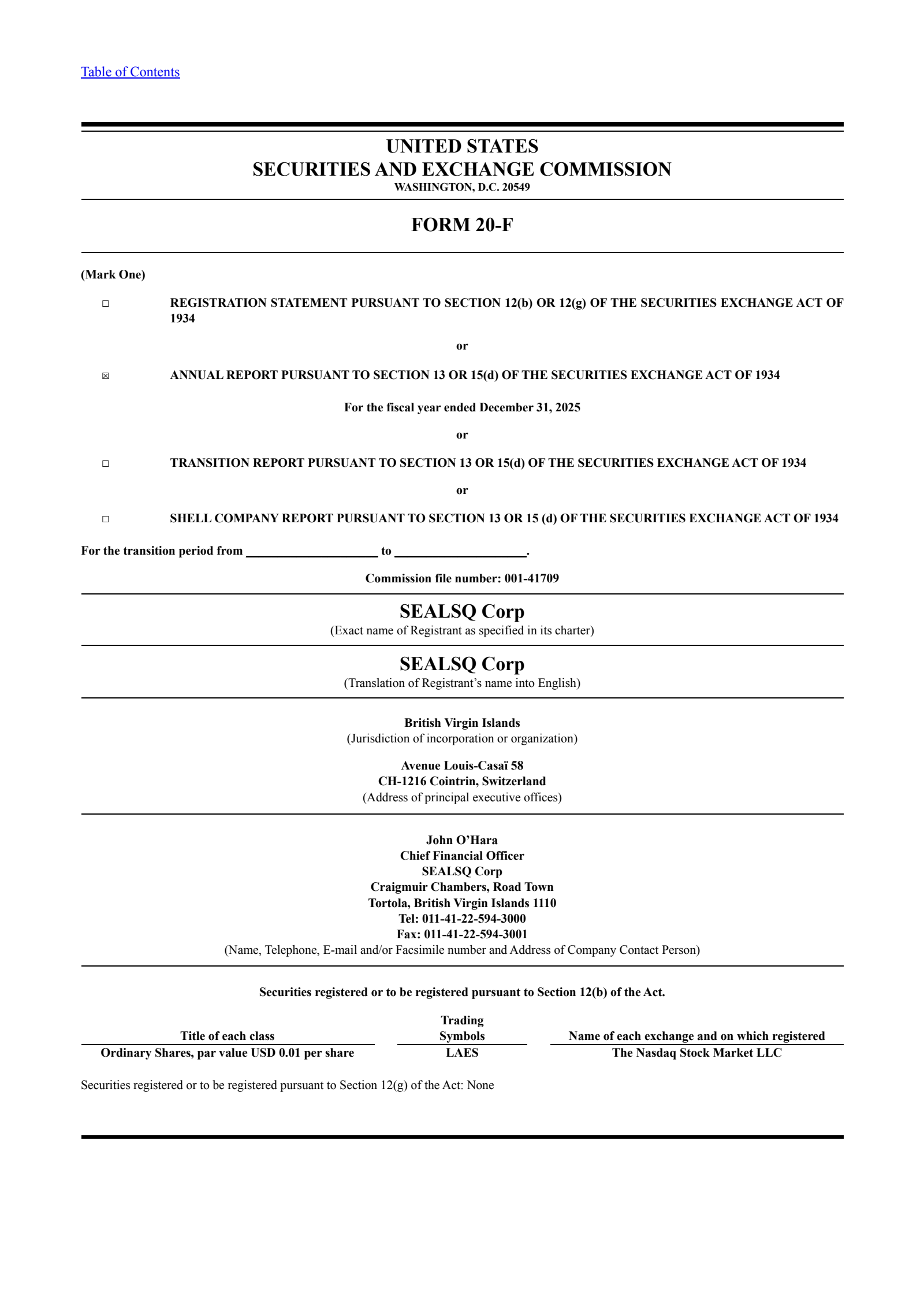 SEALSQ's Q4 2025 Annual report