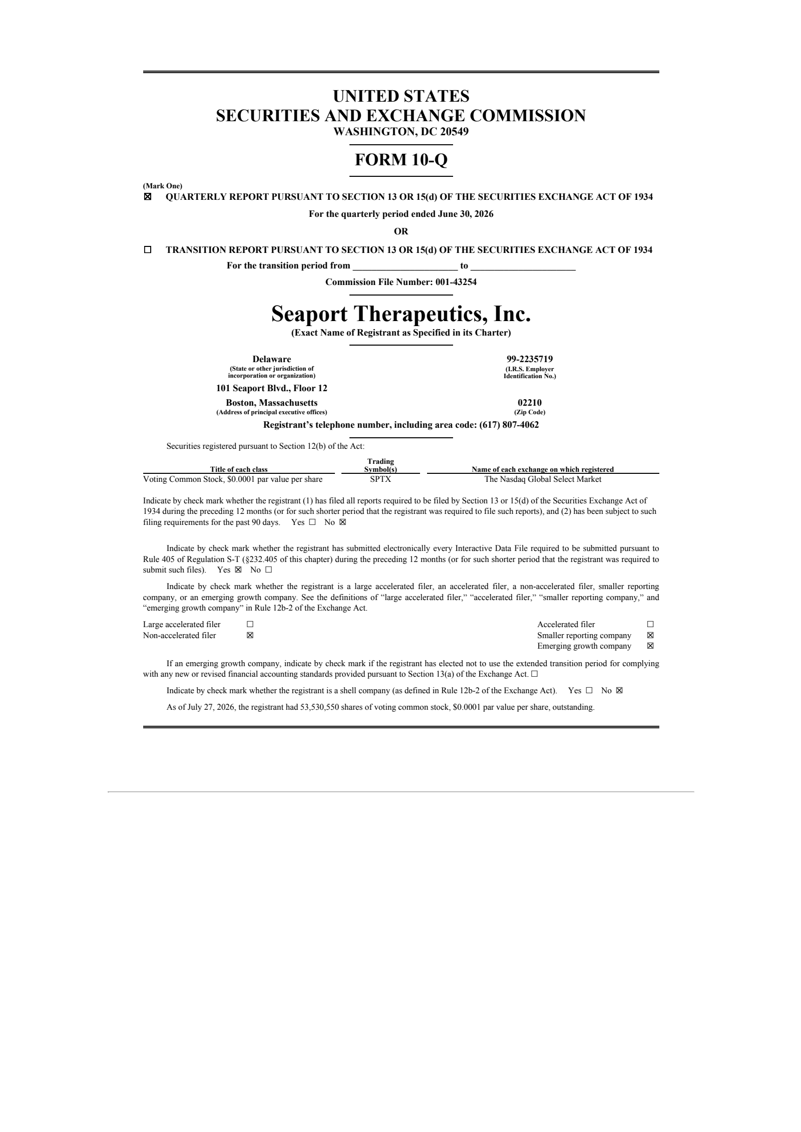 Seaport Therapeutics' Q2 2026 Quarterly report