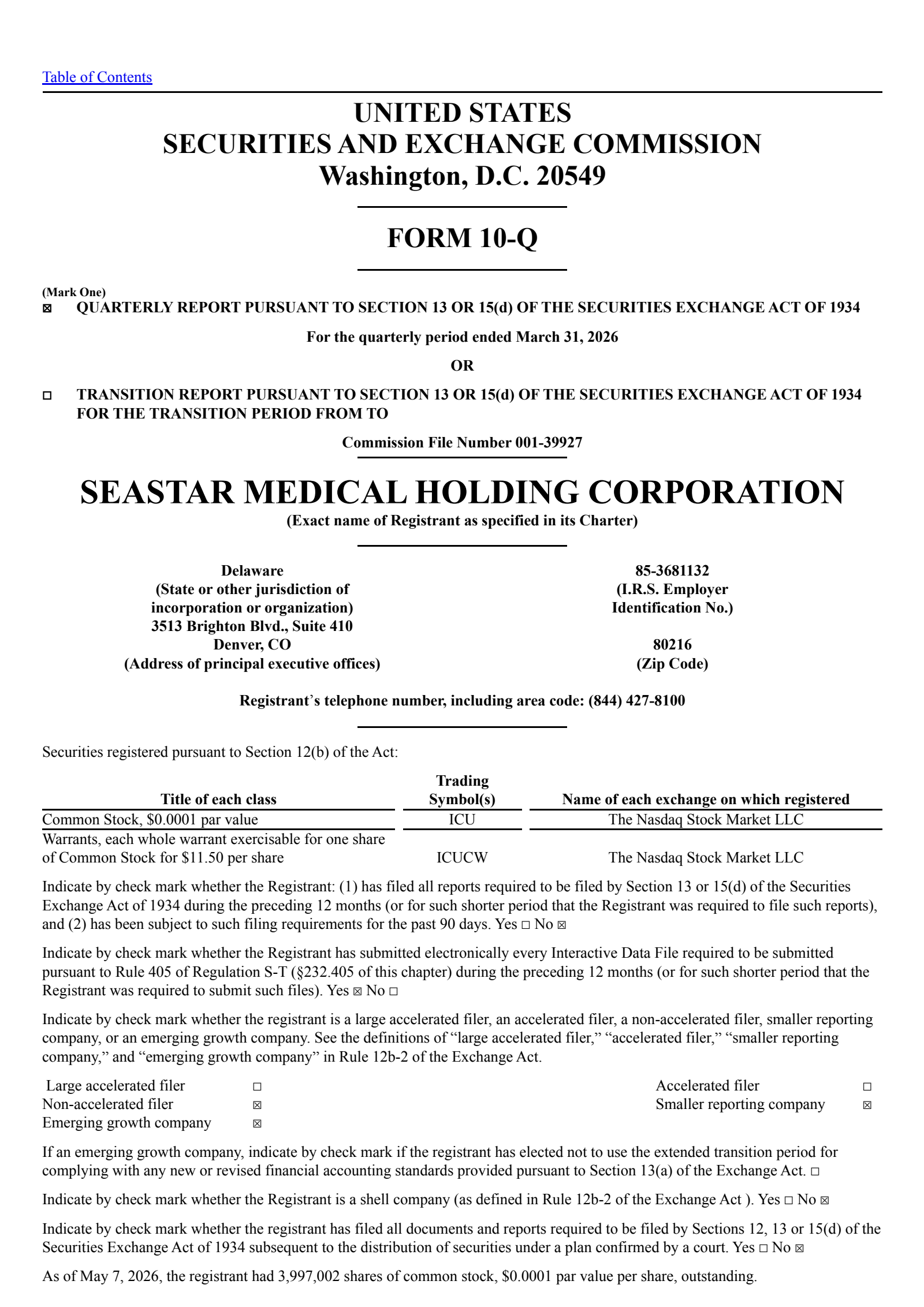 SeaStar Medical's Q1 2026 Quarterly report