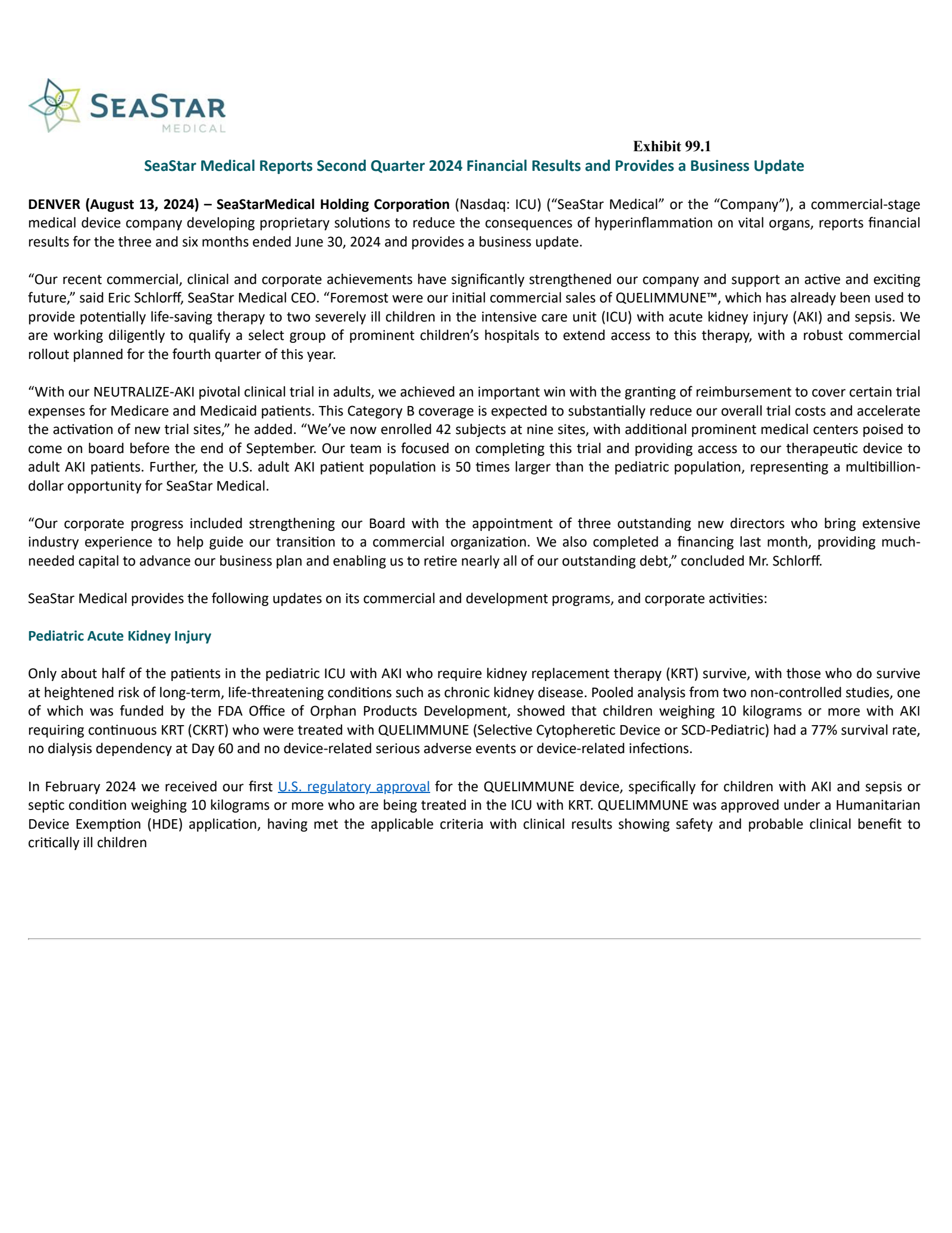 SeaStar Medical's Q2 2024 Earnings Release