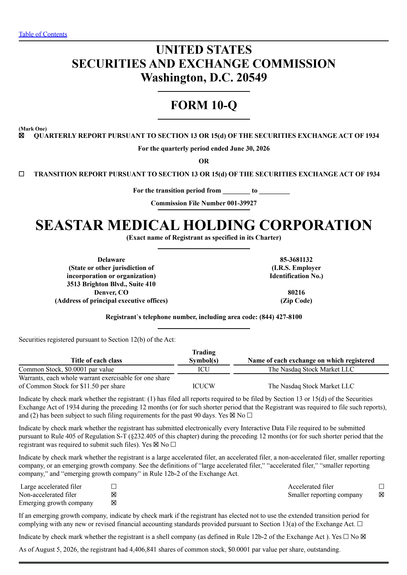 SeaStar Medical's Q2 2026 Quarterly report