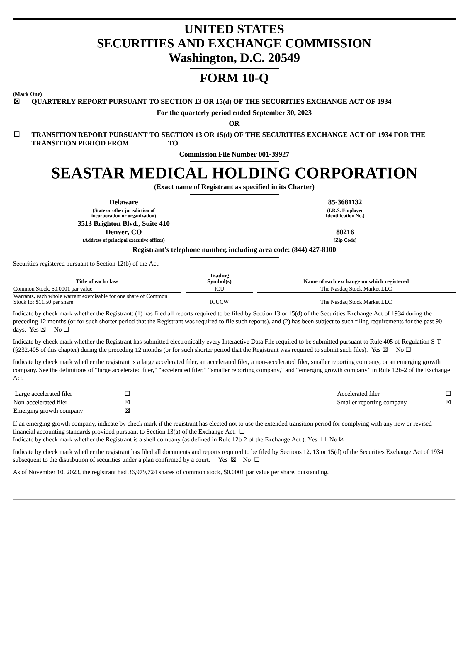 SeaStar Medical's Q3 2023 Quarterly Report