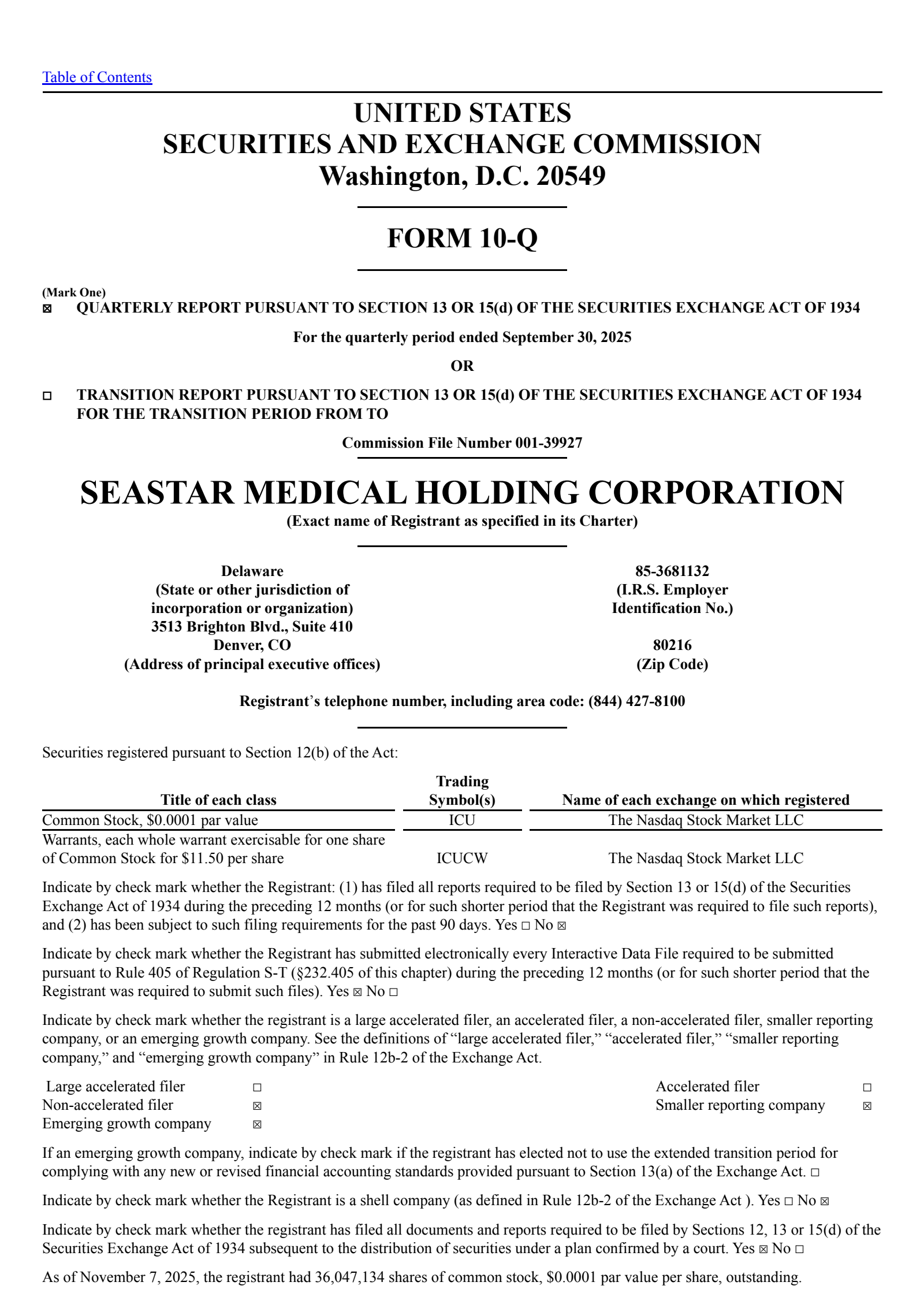 SeaStar Medical's Q3 2025 Quarterly Report