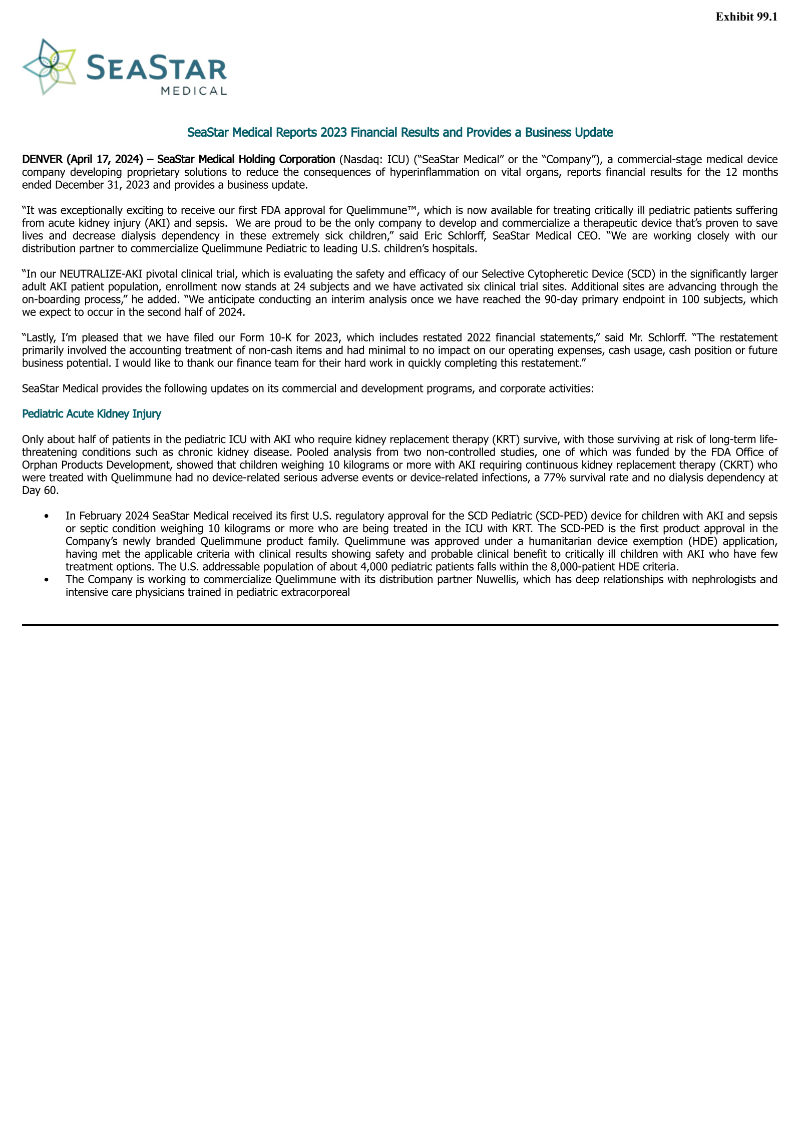 SeaStar Medical's Q4 2023 Earnings Release