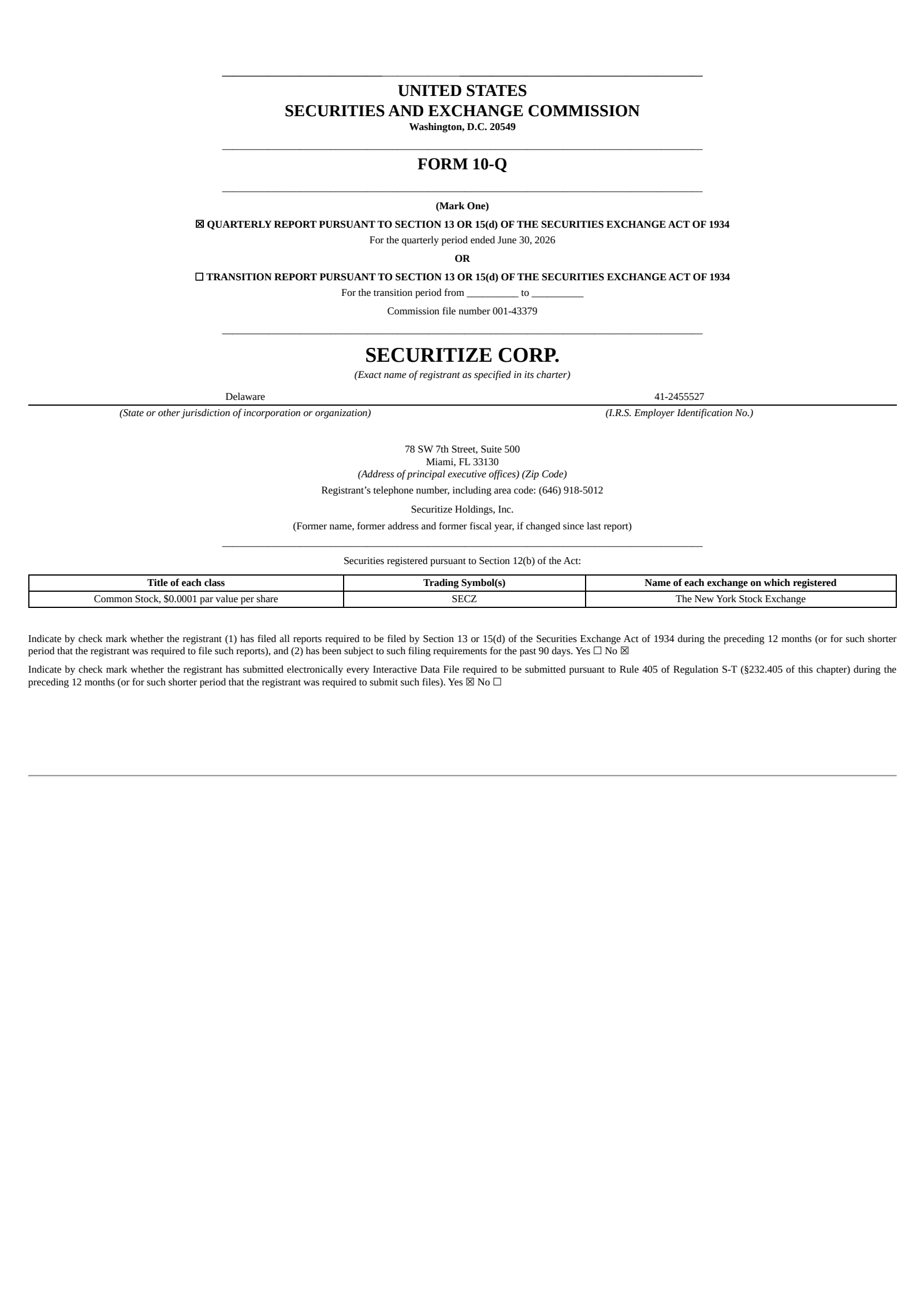 Securitize's Q2 2026 Quarterly report