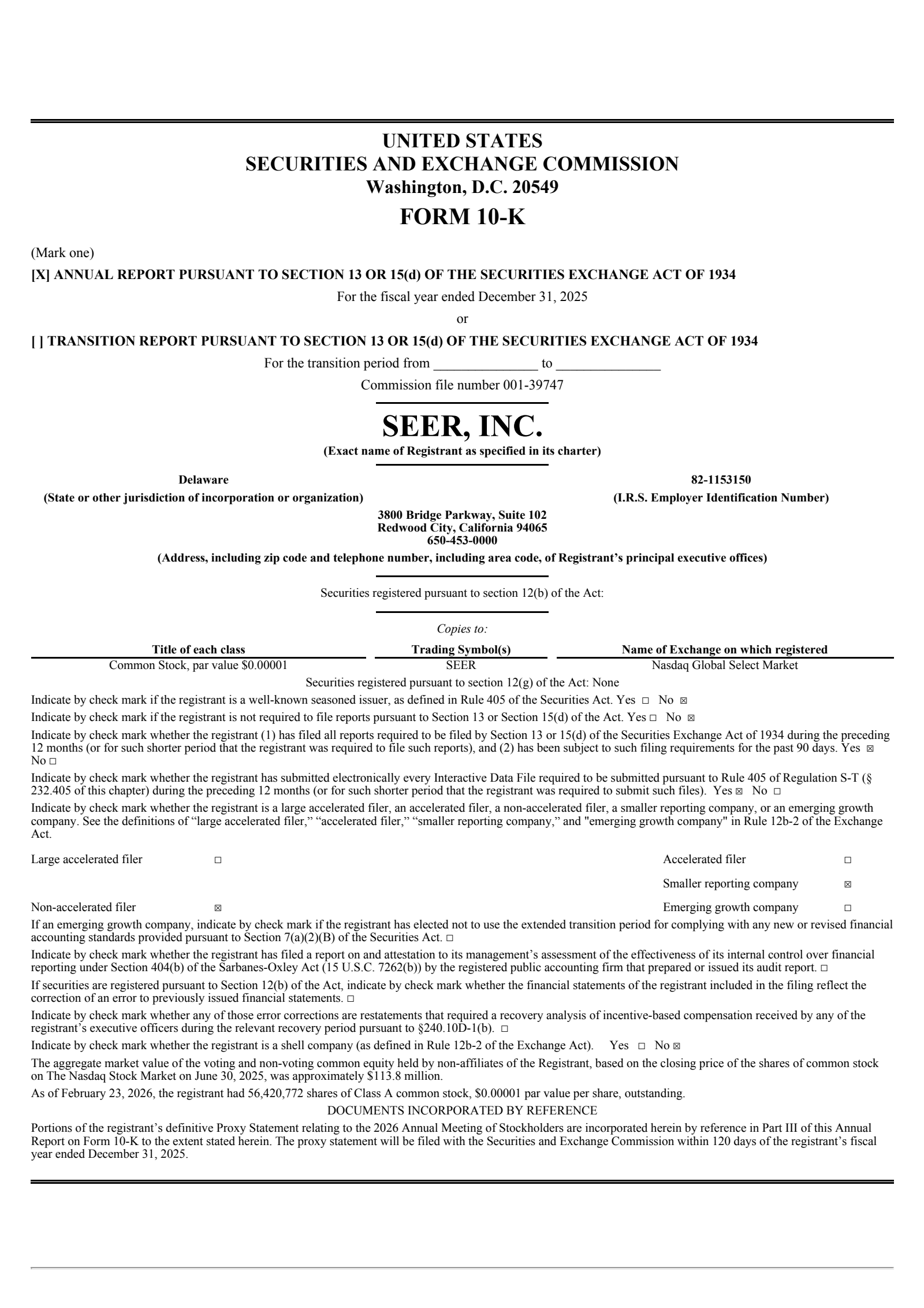 Seer's Q4 2025 Annual report