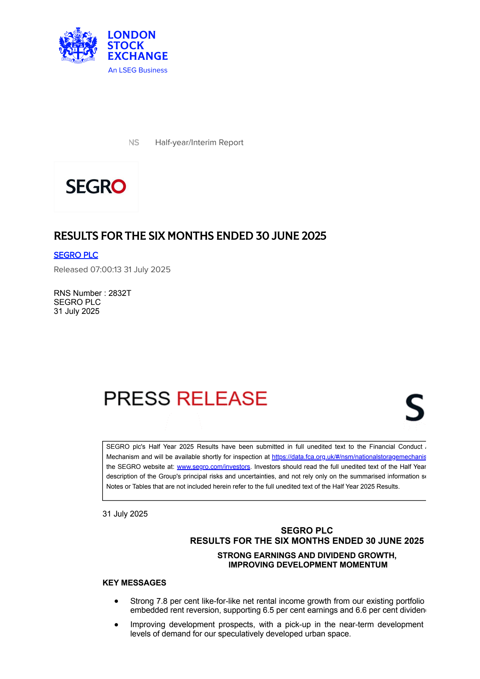 SEGRO's H1 2025 Interim report