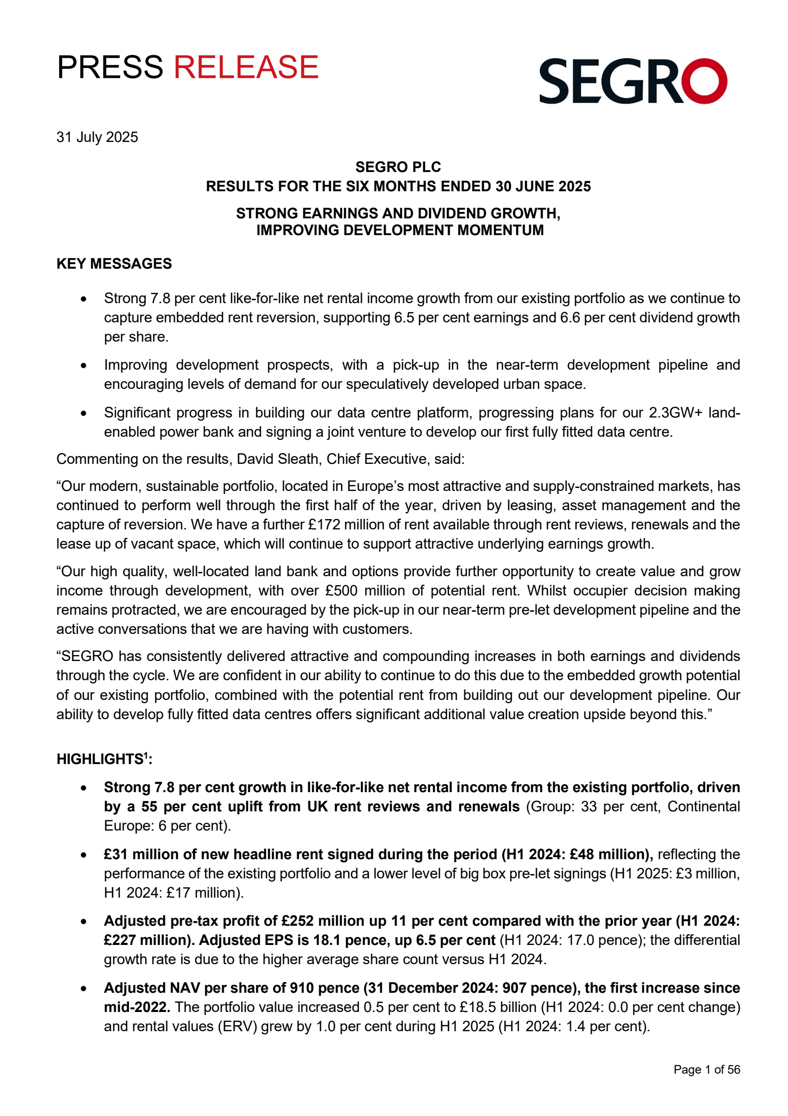 SEGRO's H1 2025 Interim report